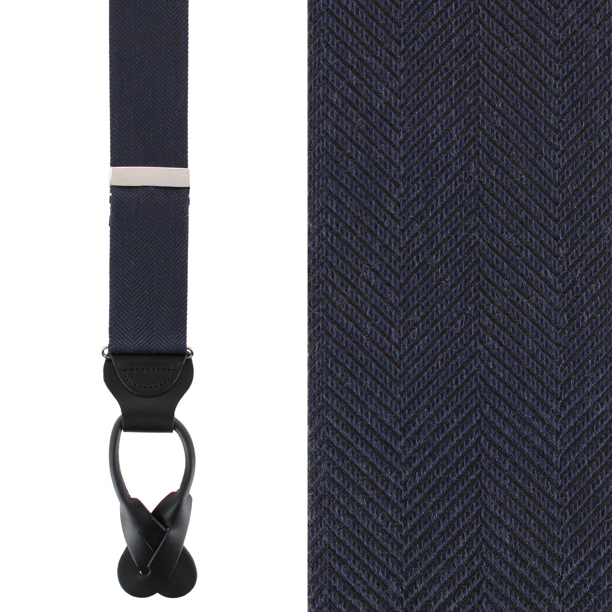 Trafalgar Classy Herringbone Wool Blend Business Button End Braces - Black one size