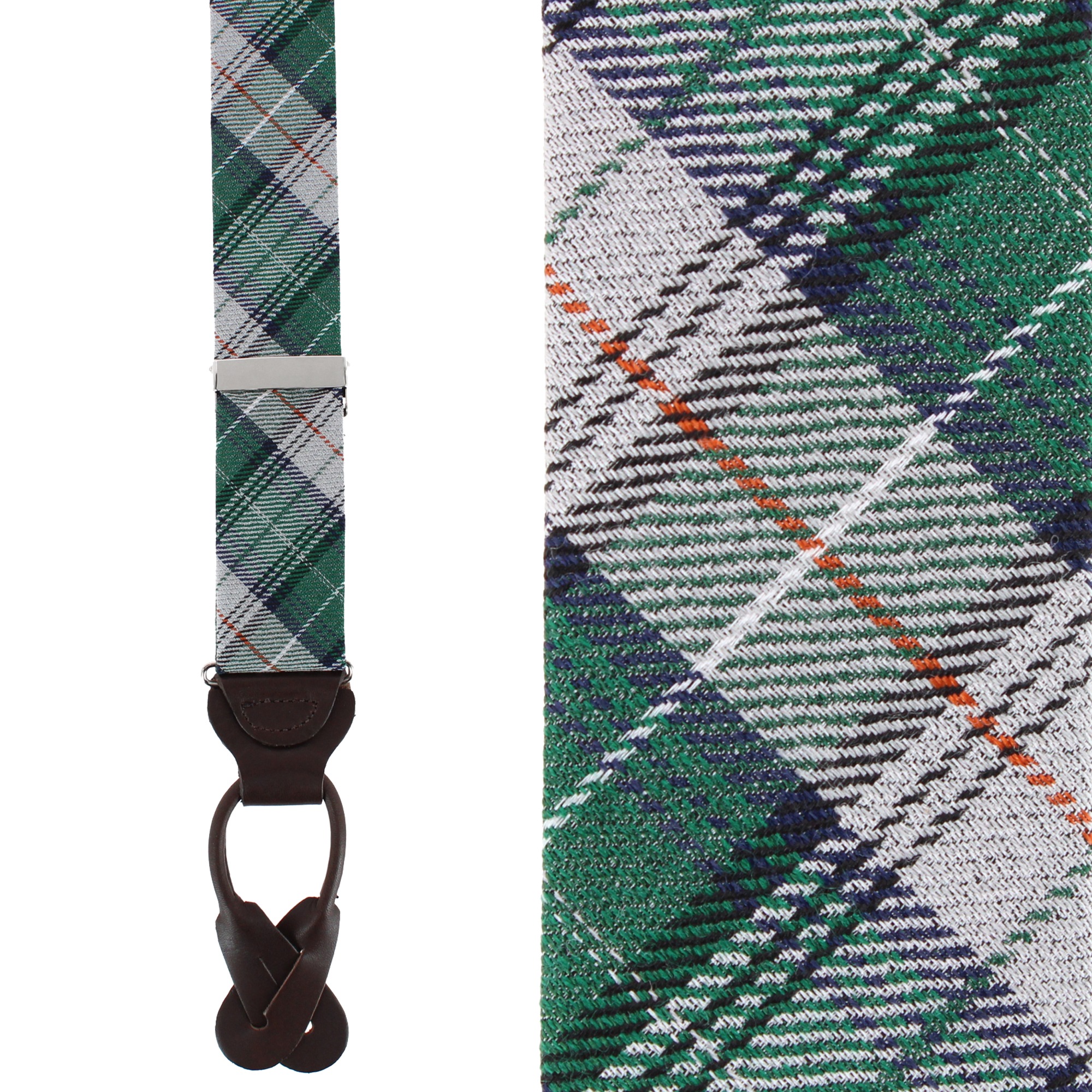 Trafalgar Gerald Green and Silver Plaid Wool Blend Button End Braces - Multiple one size