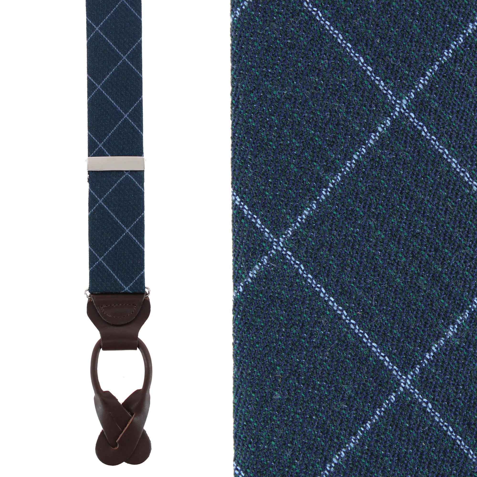 Trafalgar Men's Zeke Diamond Patterned Business Wool Blend Button End Suspenders - Navy
