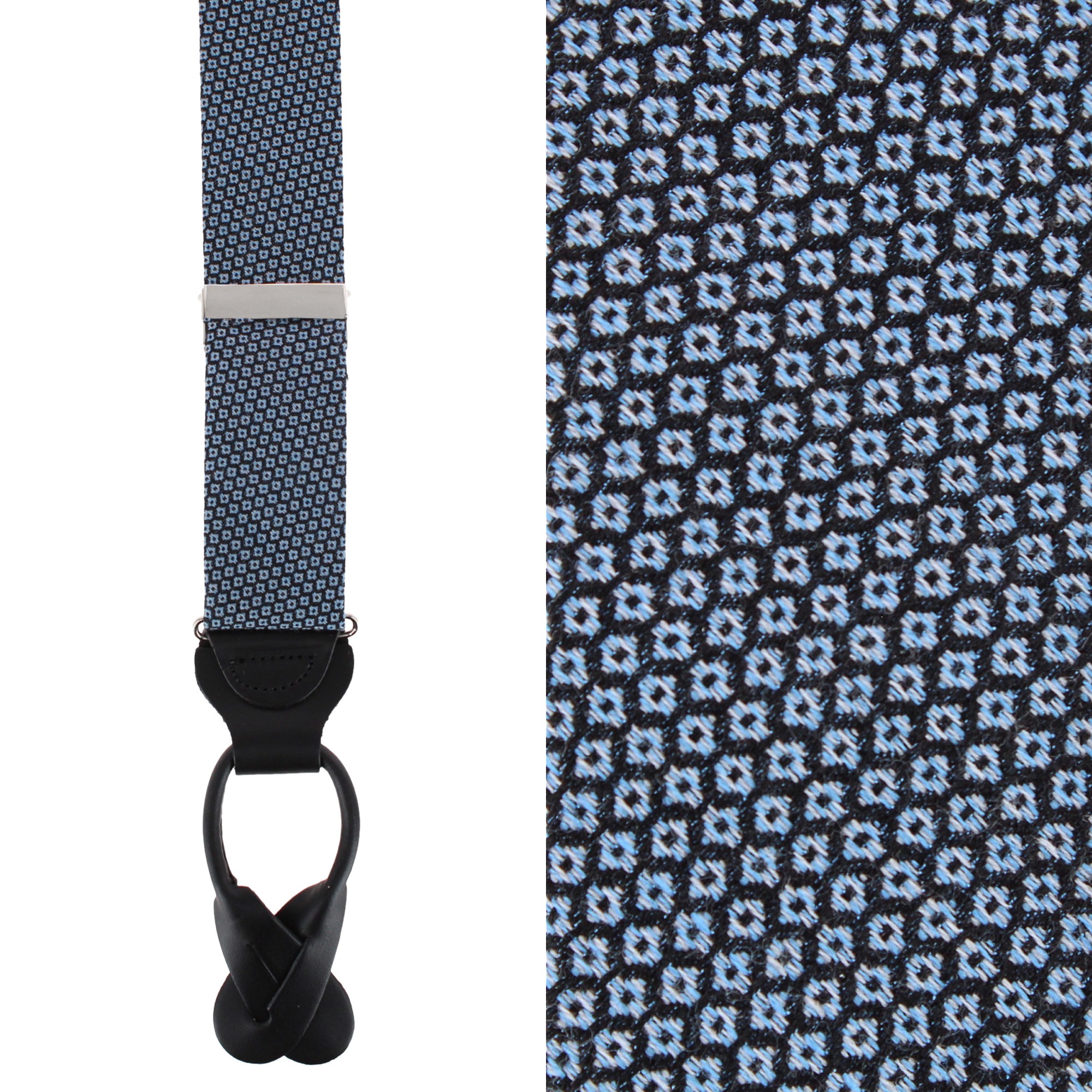 Trafalgar Nolan Neat Patterened Business Wool Blend Button End Braces - Navy one size
