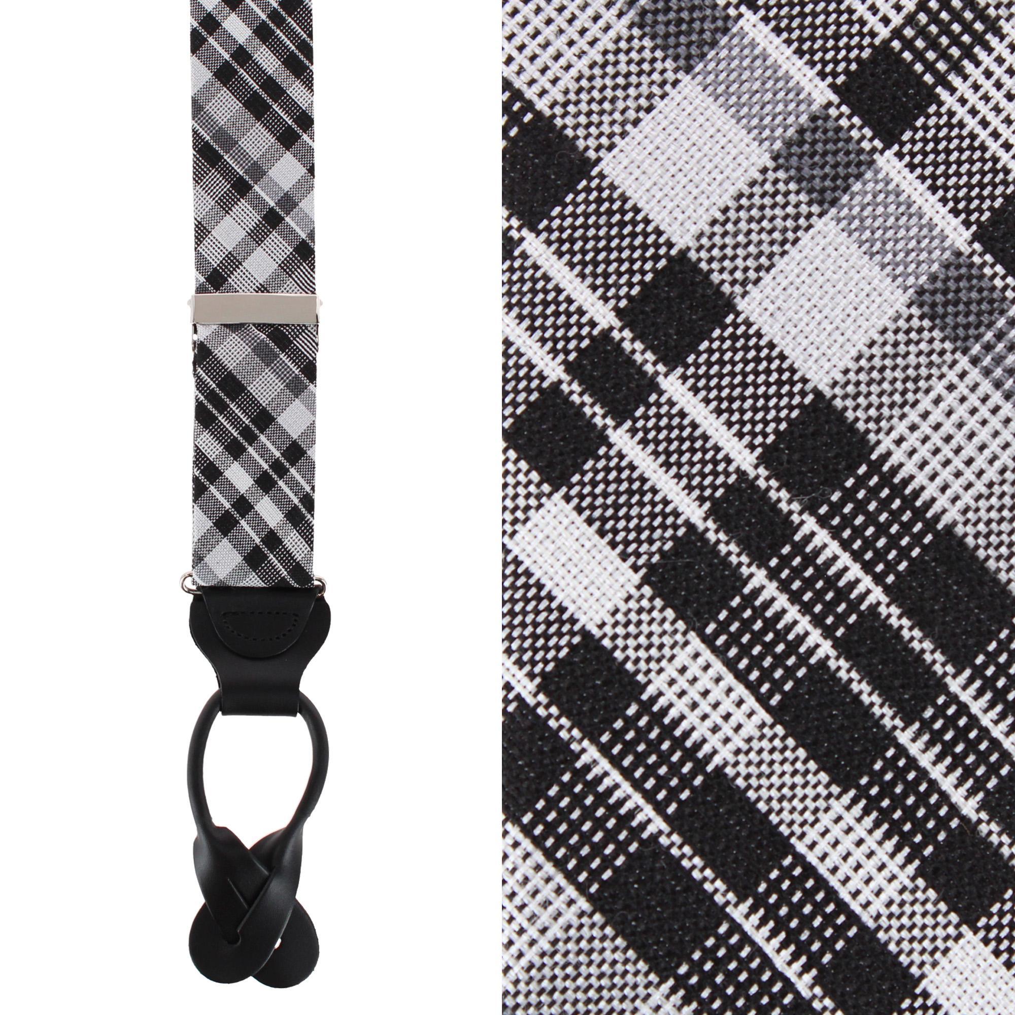 Trafalgar Men's Zeno Black and White Patterned Wool Blend Button End Suspenders - Black