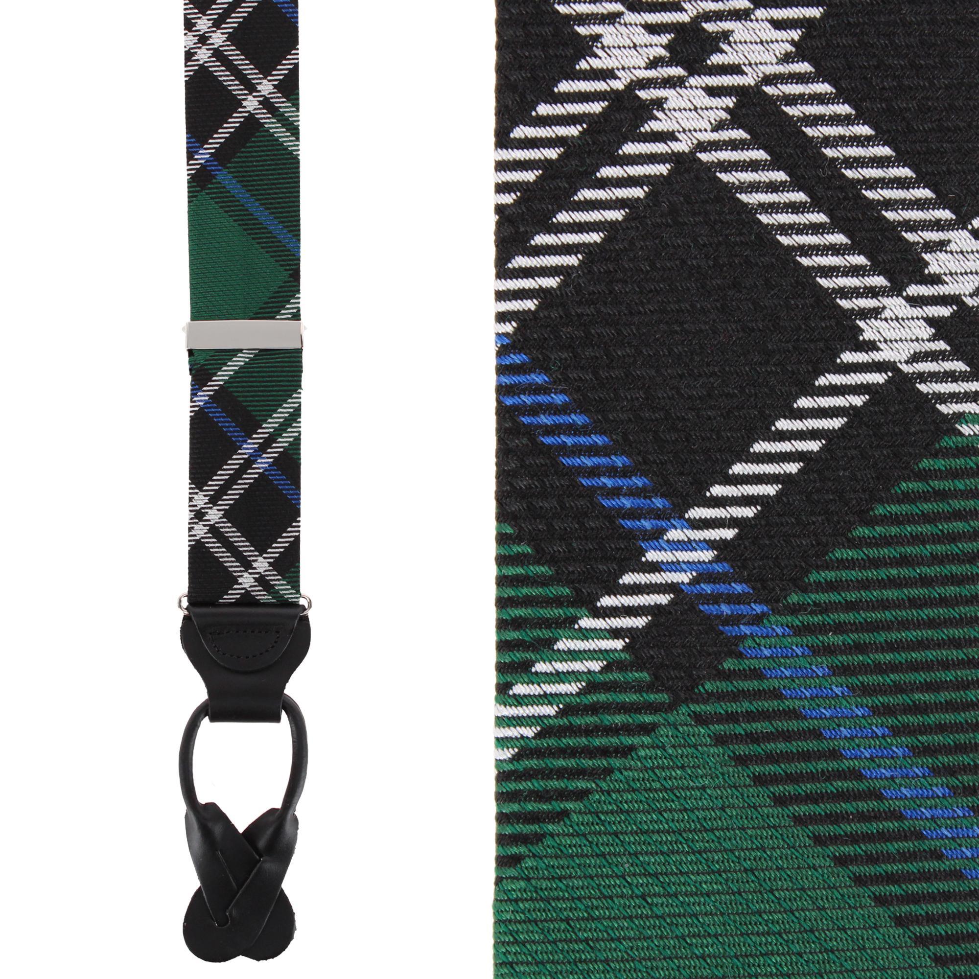 Trafalgar Jarlath Tartan Plaid Wool Blend Button End Braces - Green one size