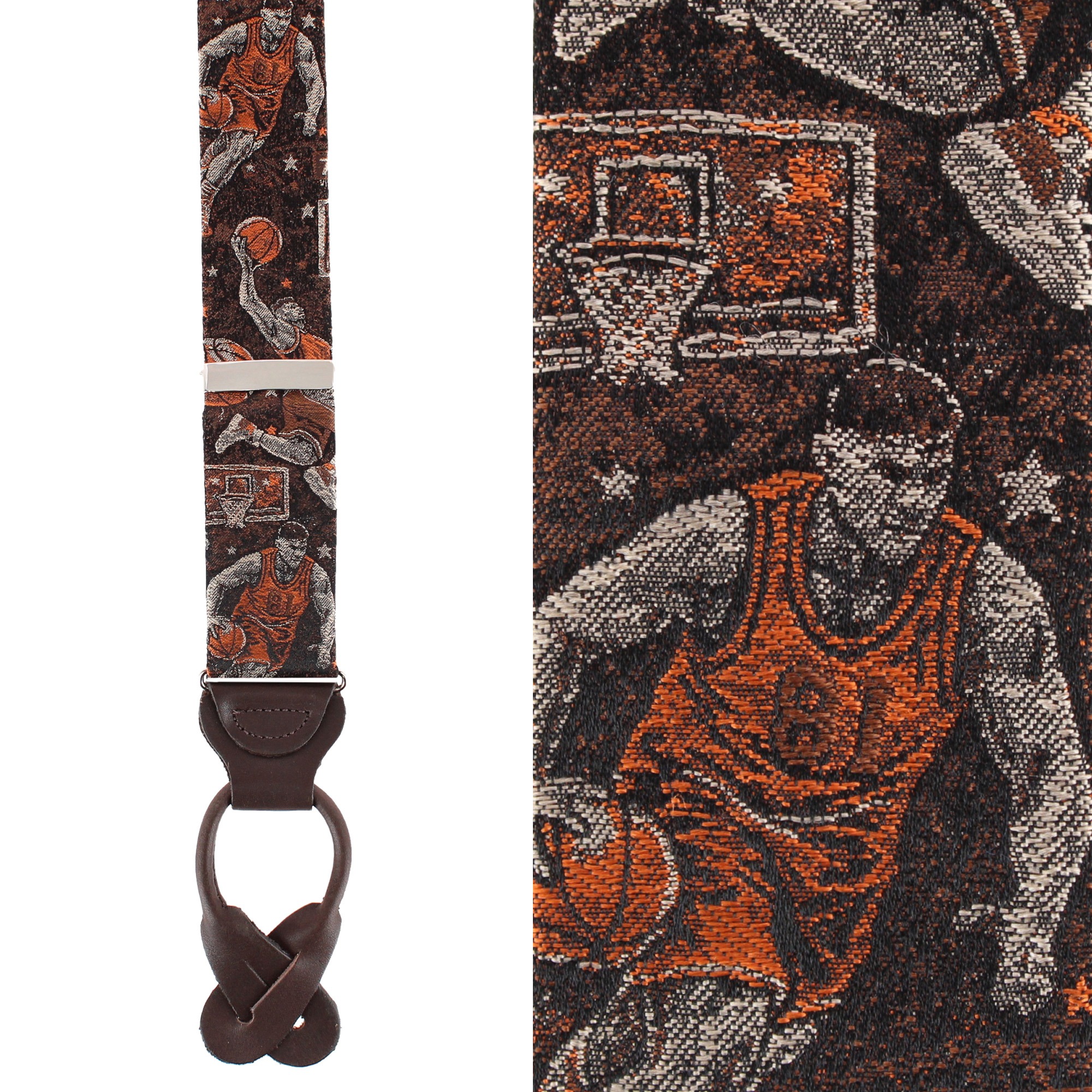 Trafalgar Courtside Basketball Silk Novelty Button End Braces - Brown one size