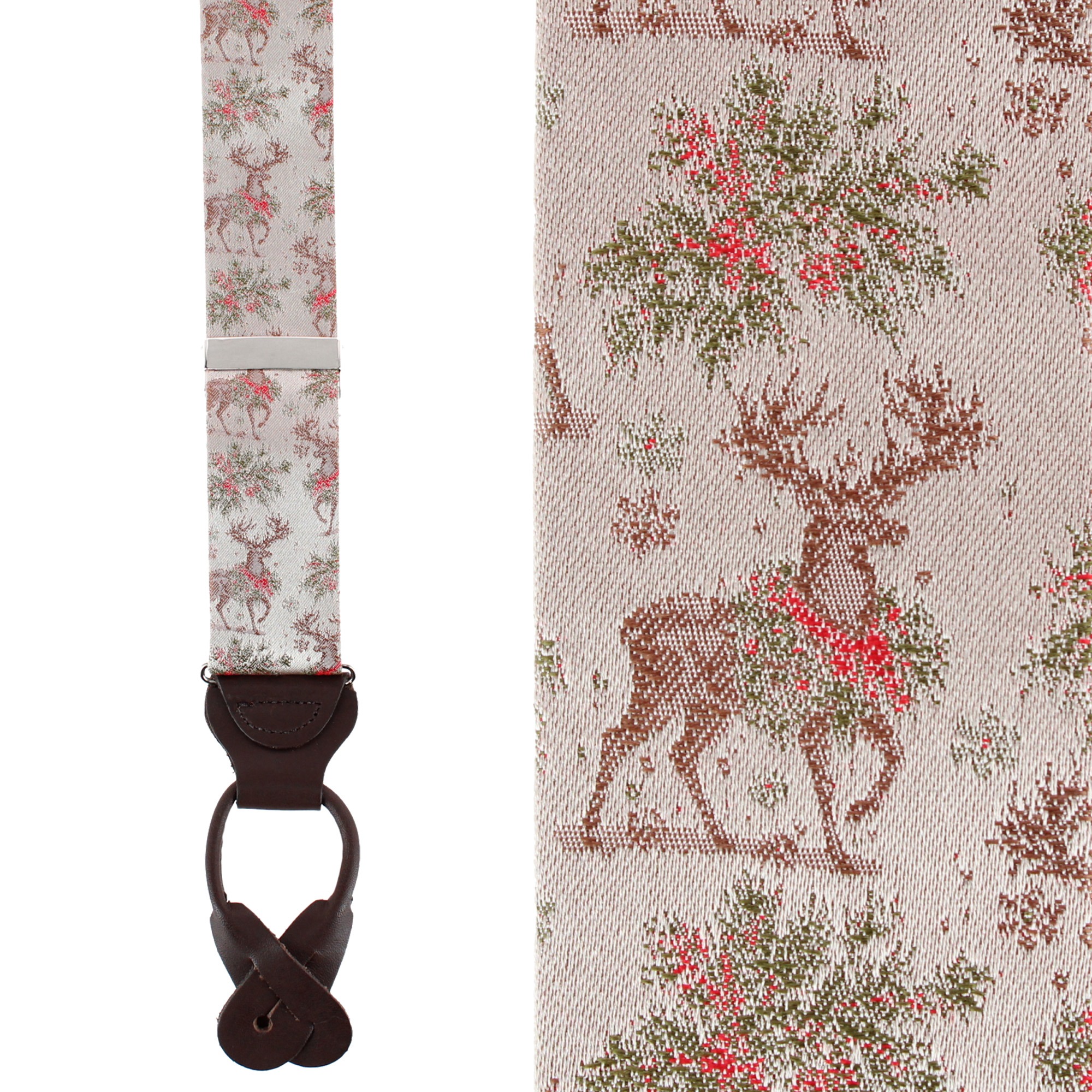 Trafalgar Graceful Reindeer Holiday Silk Novelty Button End Braces - Multiple one size