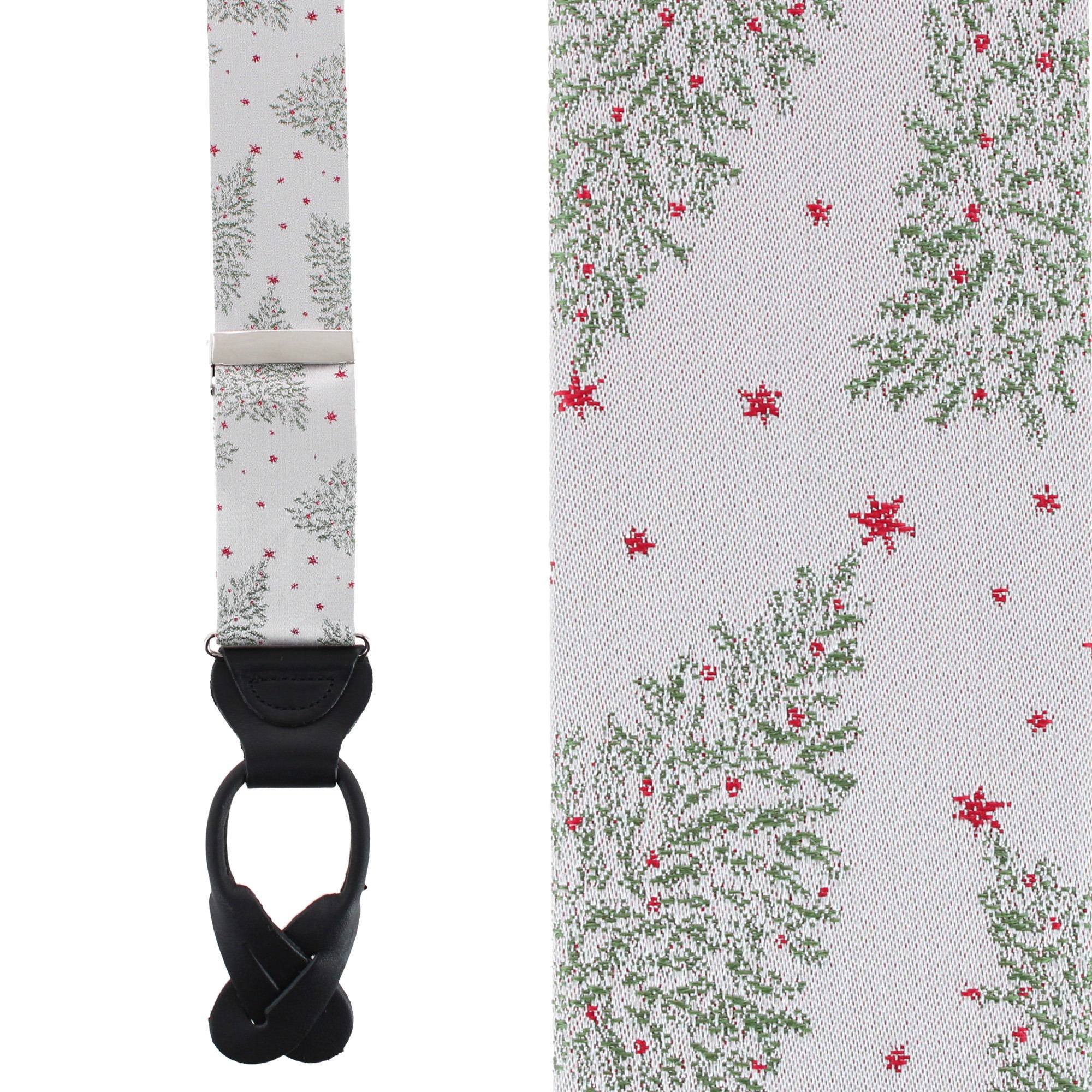 Trafalgar Sterling Modern Christmas Tree Novelty Silk Holiday Button End Braces - Silver one size