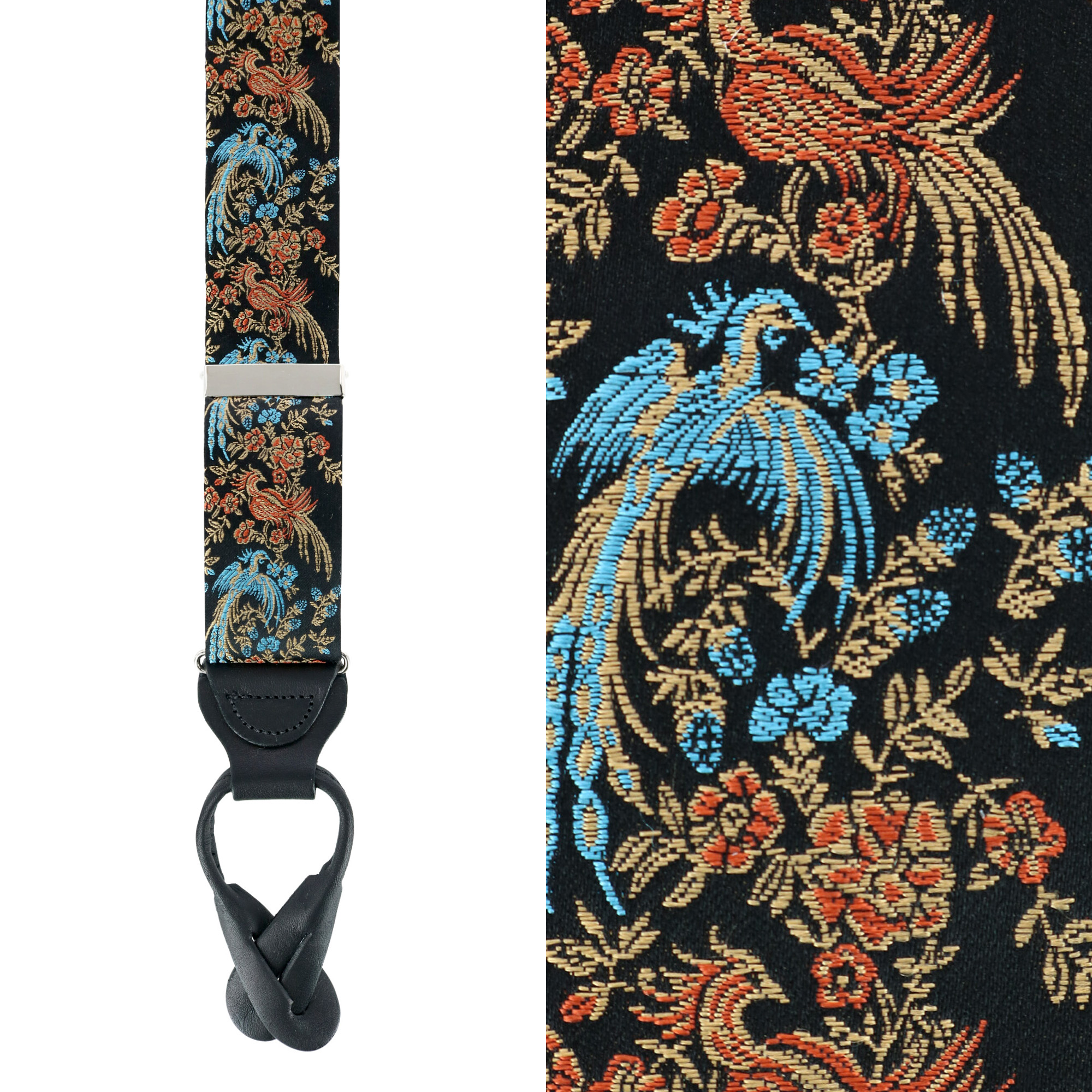 Trafalgar Birds of Prosperity Silk Button End Braces - Black one size