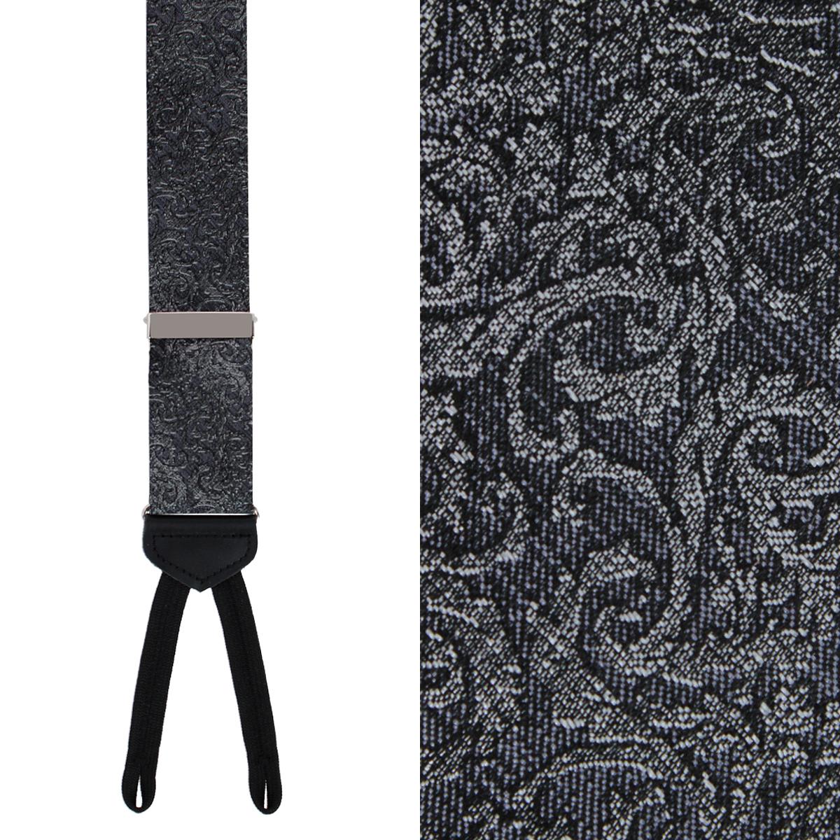 Trafalgar Men's Esteban Scrolling Vines Tone on Tone Patterned Silk Formal End Brace - Silver and black
