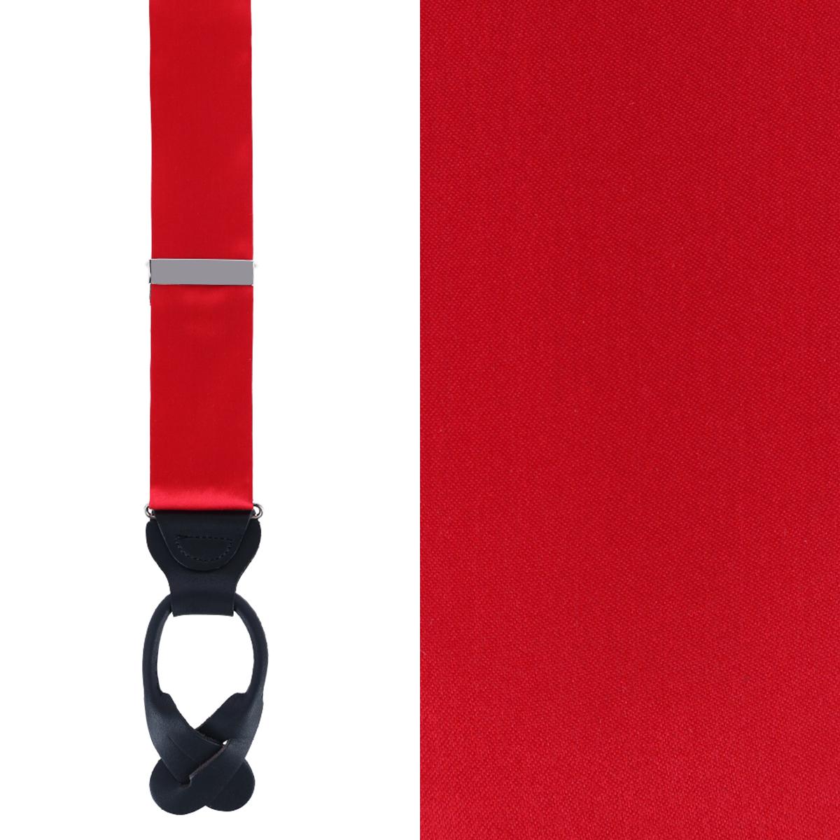 Trafalgar Men's Dutton Solid Color Silk Button End Suspenders - Red