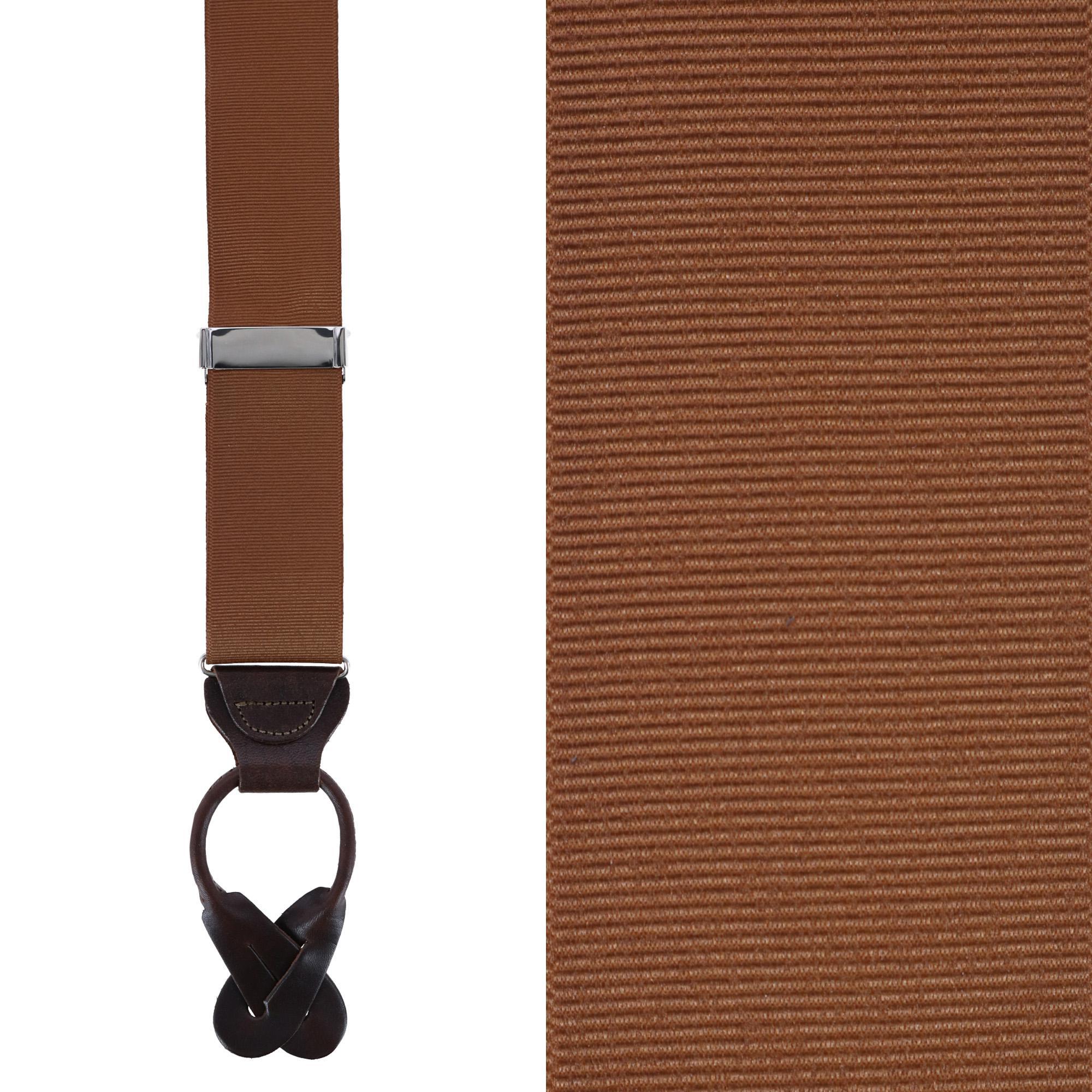 Trafalgar Men's Phoenix 38mm Grosgrain Non Stretch Ribbon Button End Suspenders - Brown