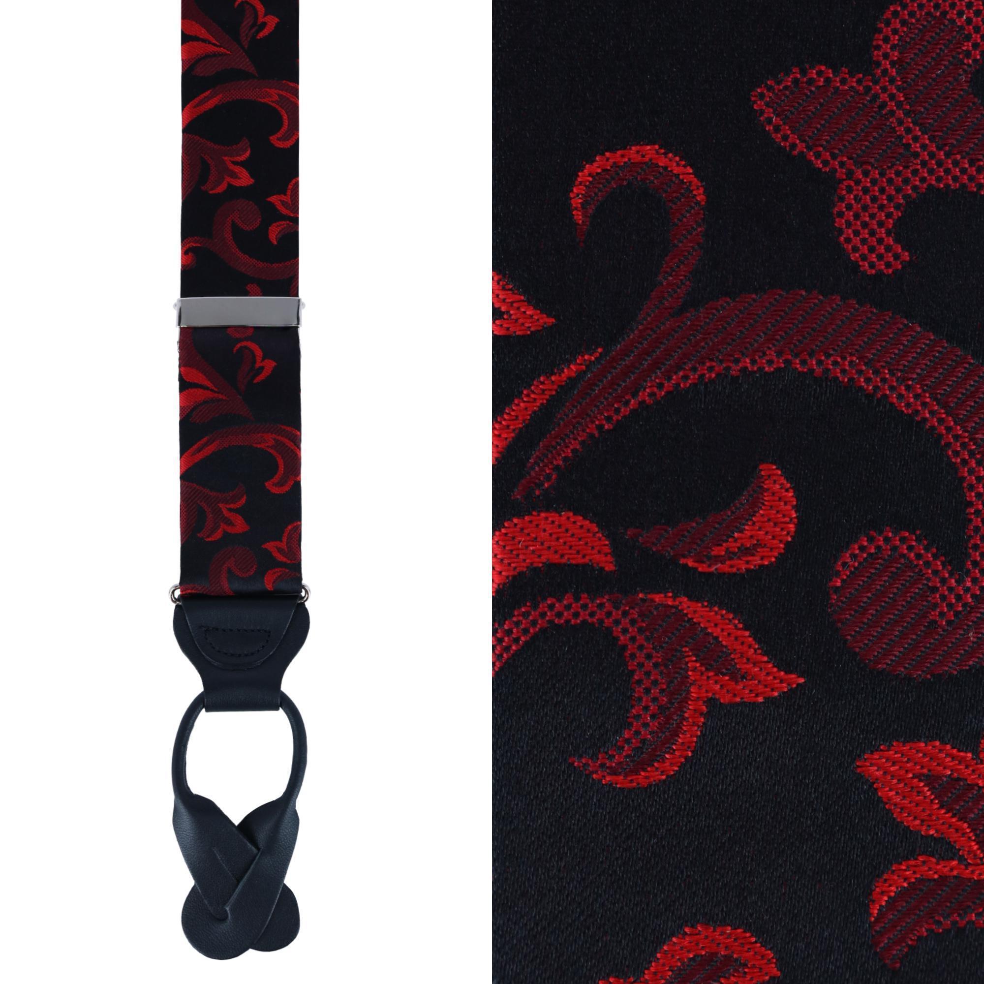 Trafalgar Big & Tall Christian the Romantic Brocade Silk Button End Braces - Red one size