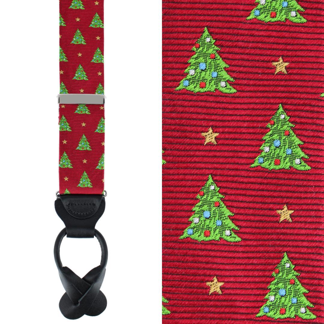 Trafalgar Big and Tall Oh Christmas Tree Novelty Silk Button End Braces - Red one size