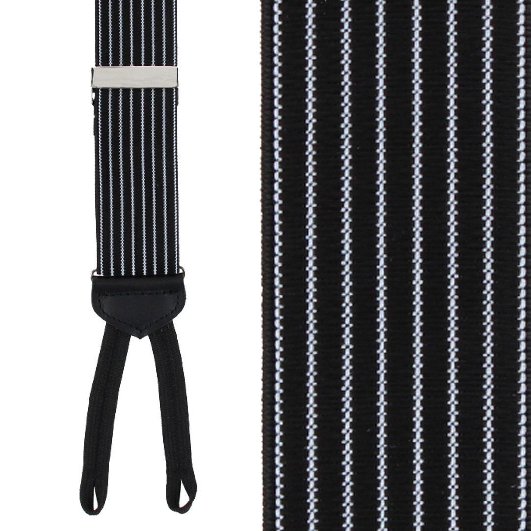 Trafalgar Big and Tall Voltaire Chalk Stripe Elastic Formal End Braces - Black one size