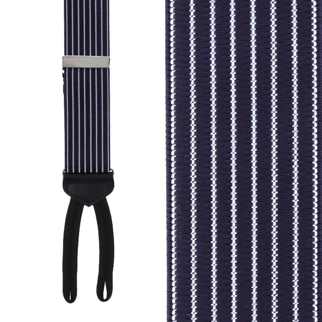Trafalgar Big and Tall Voltaire Chalk Stripe Elastic Formal End Braces - Navy Blue one size