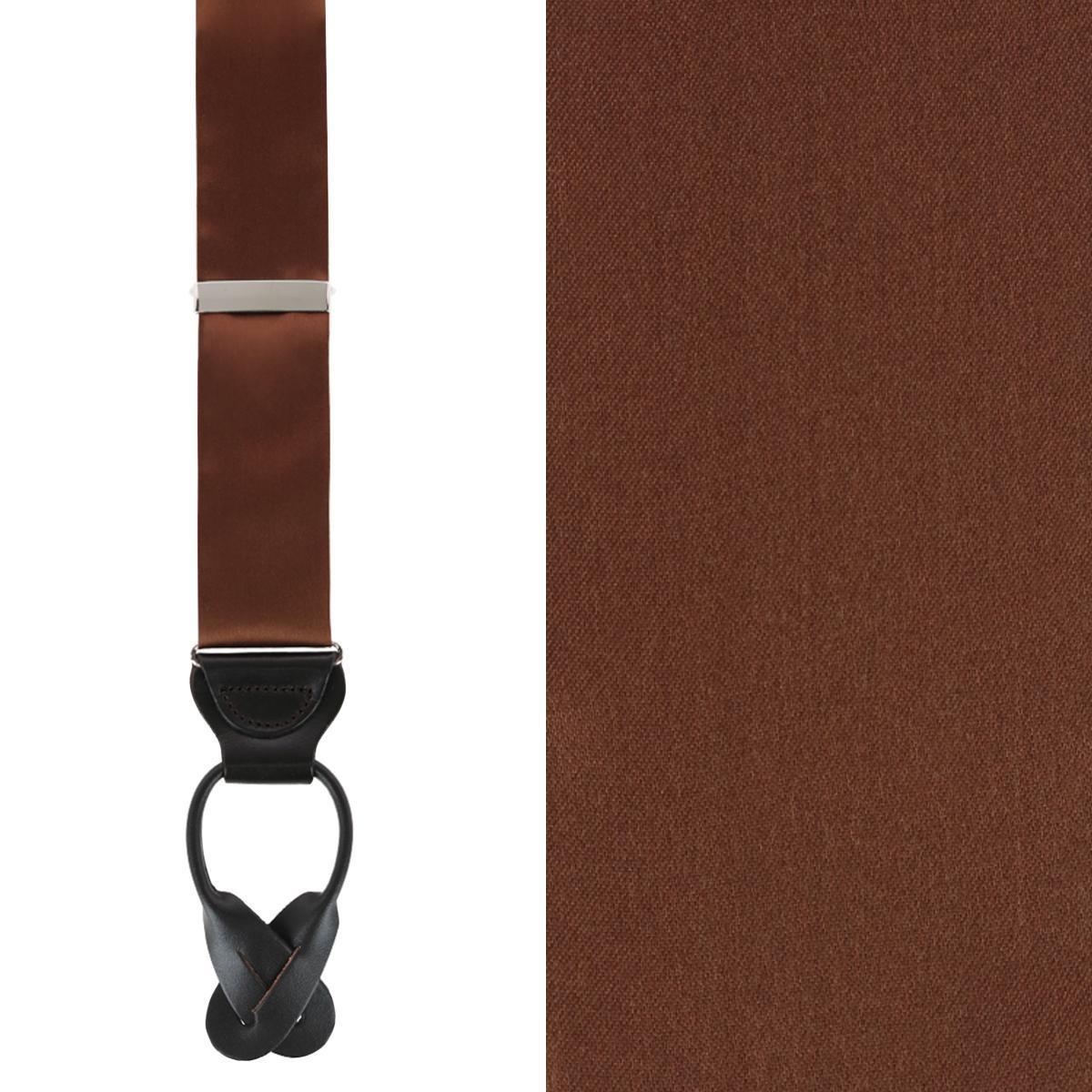 Trafalgar Big & Tall Dutton Solid Colored Silk Button End Braces - Brown one size