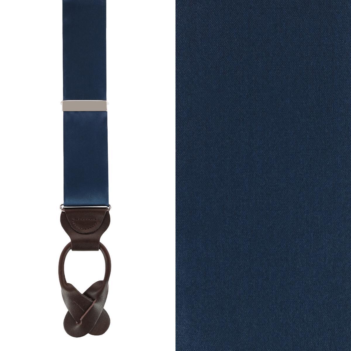 Trafalgar Big & Tall Dutton Solid Colored Silk Button End Braces - Navy one size