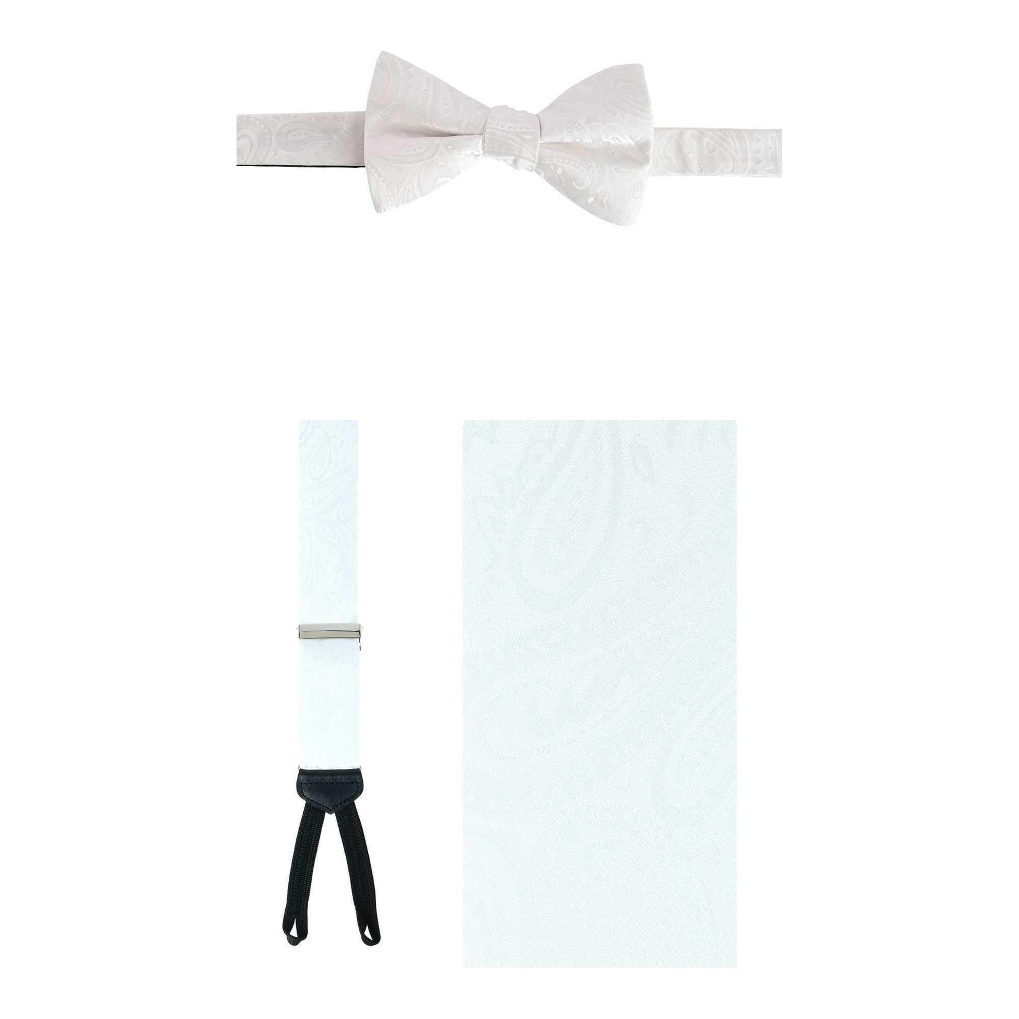 Trafalgar Men's Banbury Paisley Y-Back Adjustable Silk Suspenders and Bow Tie, 2-Piece Set - White