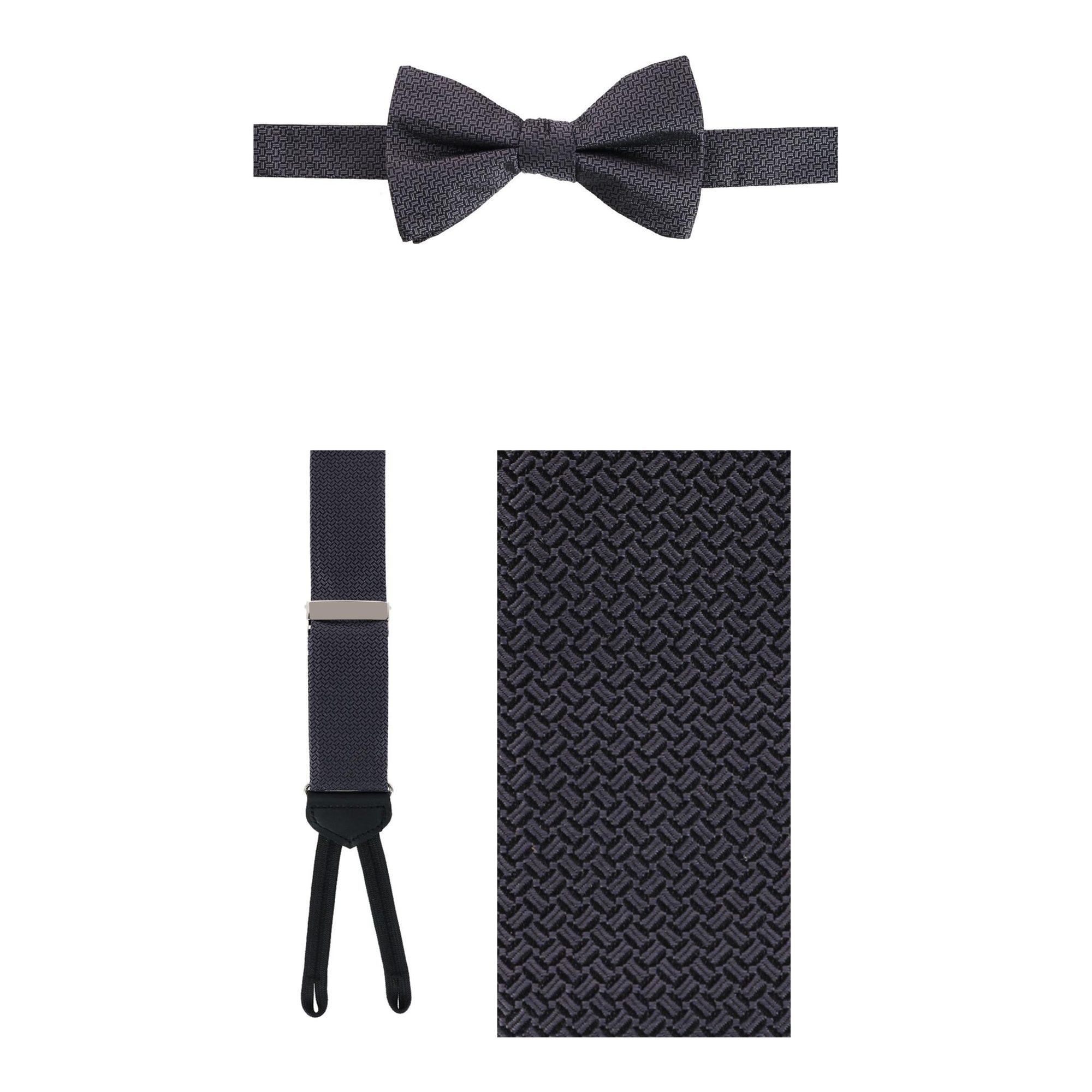 Trafalgar Men's Monte Bello Interlocked Silk Formal Adjustable Suspenders and Bow Tie, 2-Piece Set - Graphite