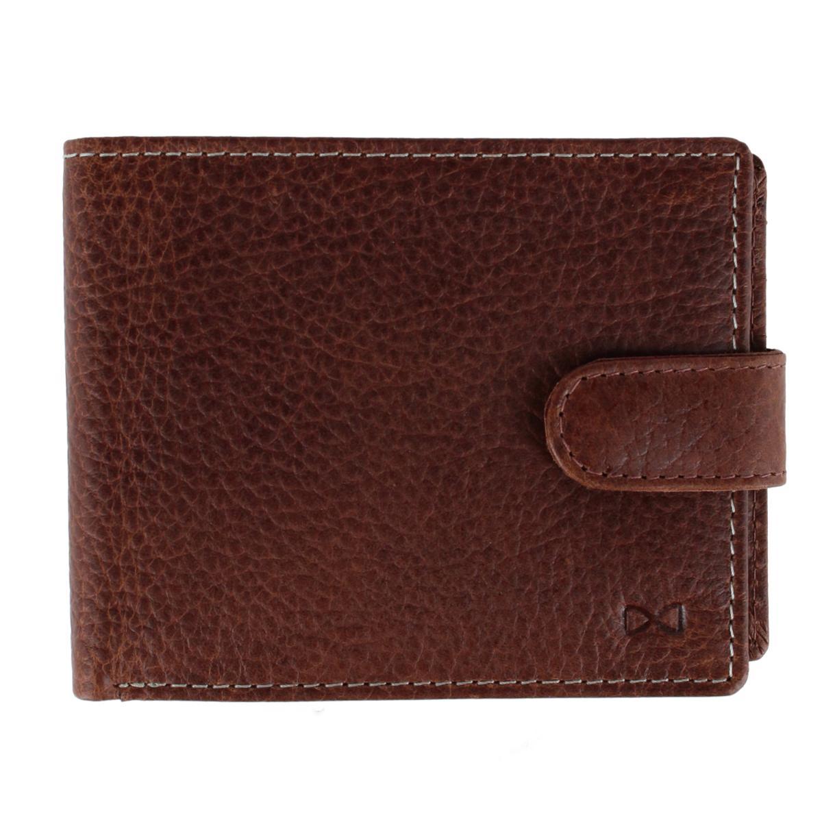 Trafalgar Men's Parker Pebbled Leather Bi-Fold Wallet with Id Window and Popper Fastener - Brown
