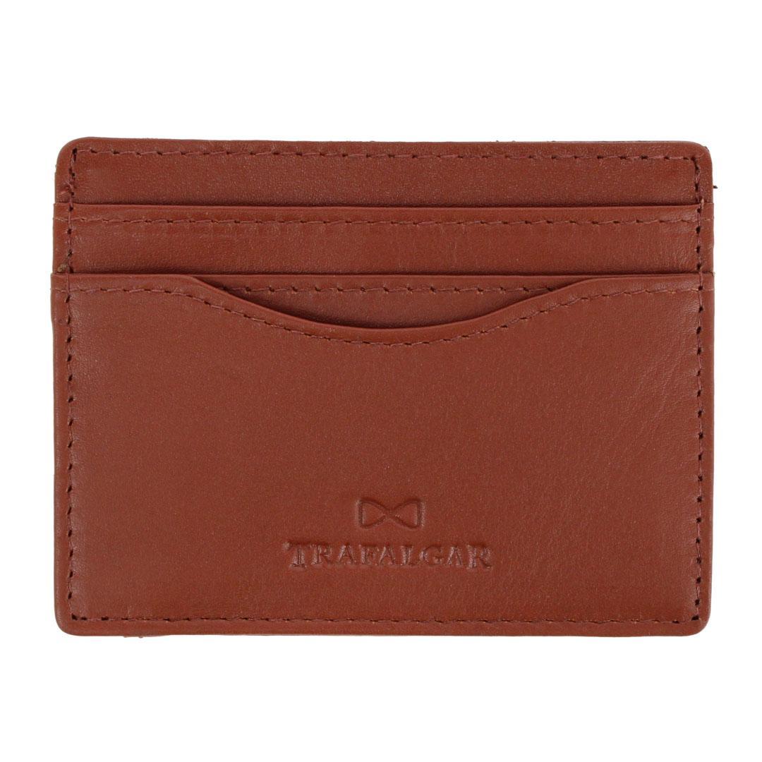 Trafalgar Orion Curved Side Slot Leather Card Case - Tan one size