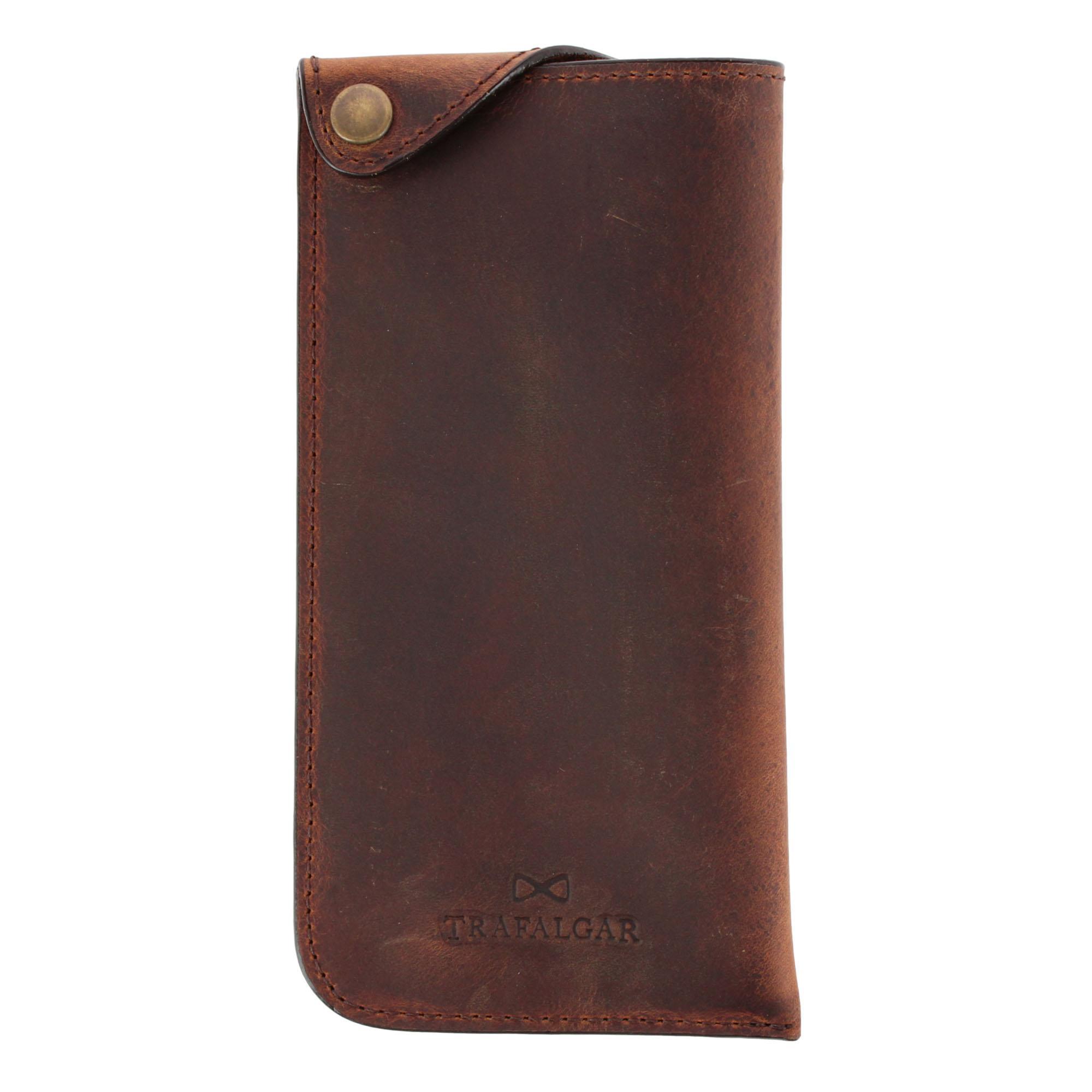 Trafalgar Doyle Crazy Horse Leather Snap Closure Glass Case - Tan one size 45$