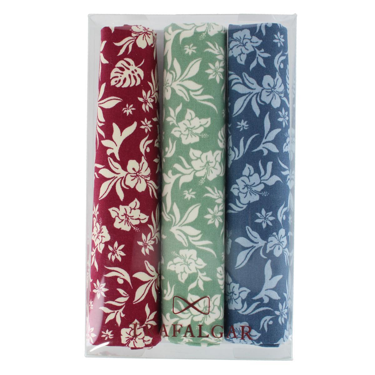 Trafalgar Oleander Floral and Vine Patterned Handkerchiefs (Pack of 3) - Red, Sage, Blue one size