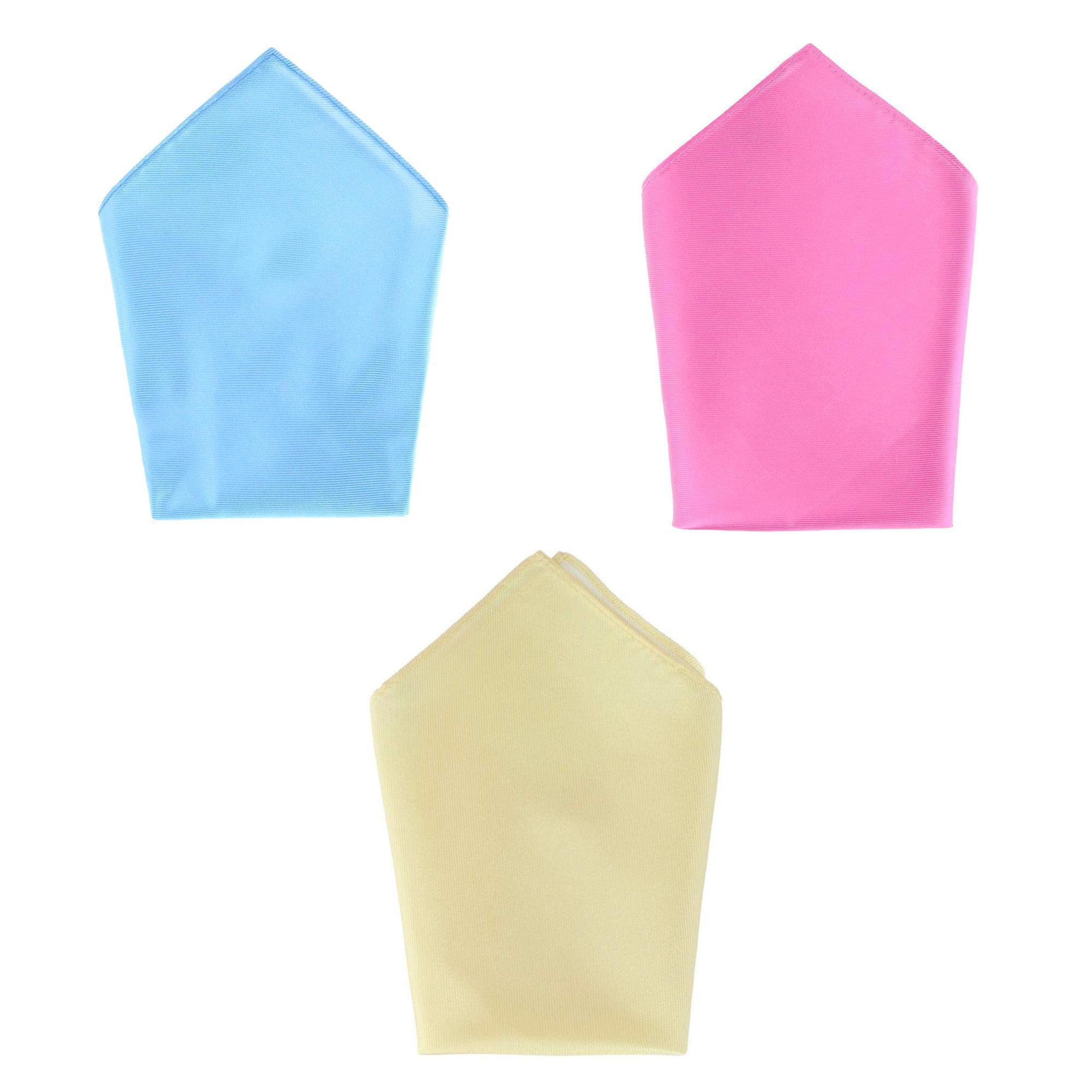 Trafalgar The Gatsby 12 inch Solid Silk Pocket Square Trio - Light Blue, Yellow, Pink one size