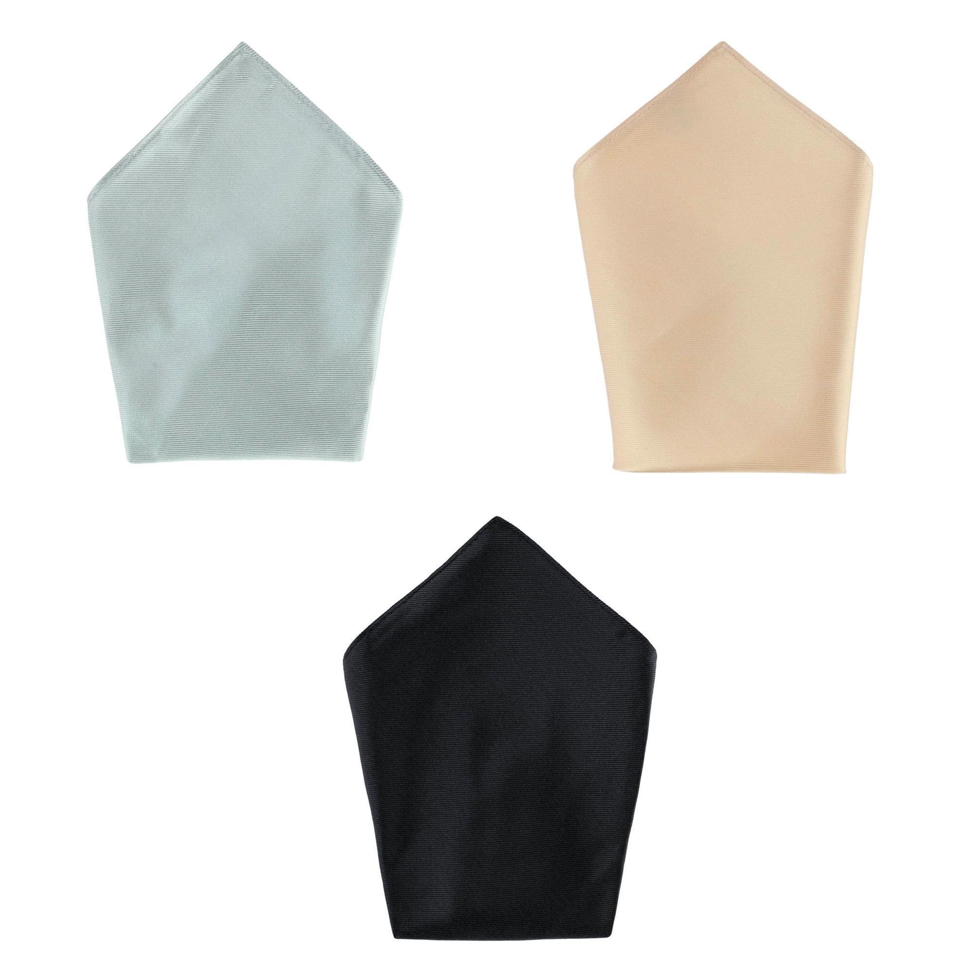 Trafalgar The Gatsby 12 inch Solid Silk Pocket Square Trio - Gold, Black, Silver one size