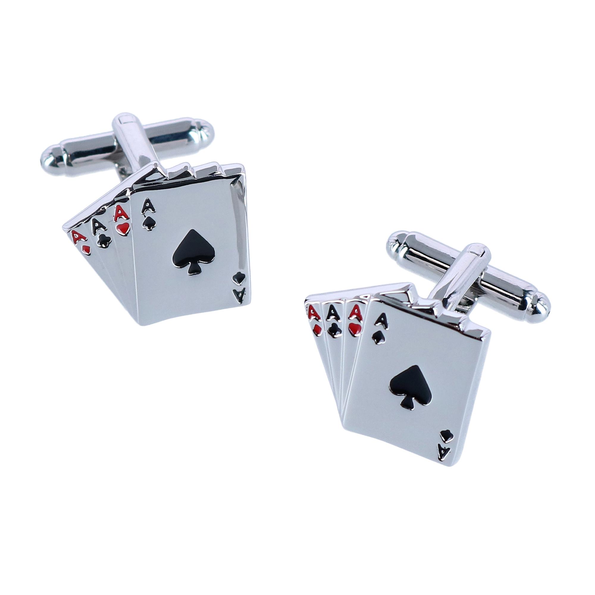 Trafalgar Four Of A Kind Novelty Card Game Cufflinks (1 Pair) - Silver one size
