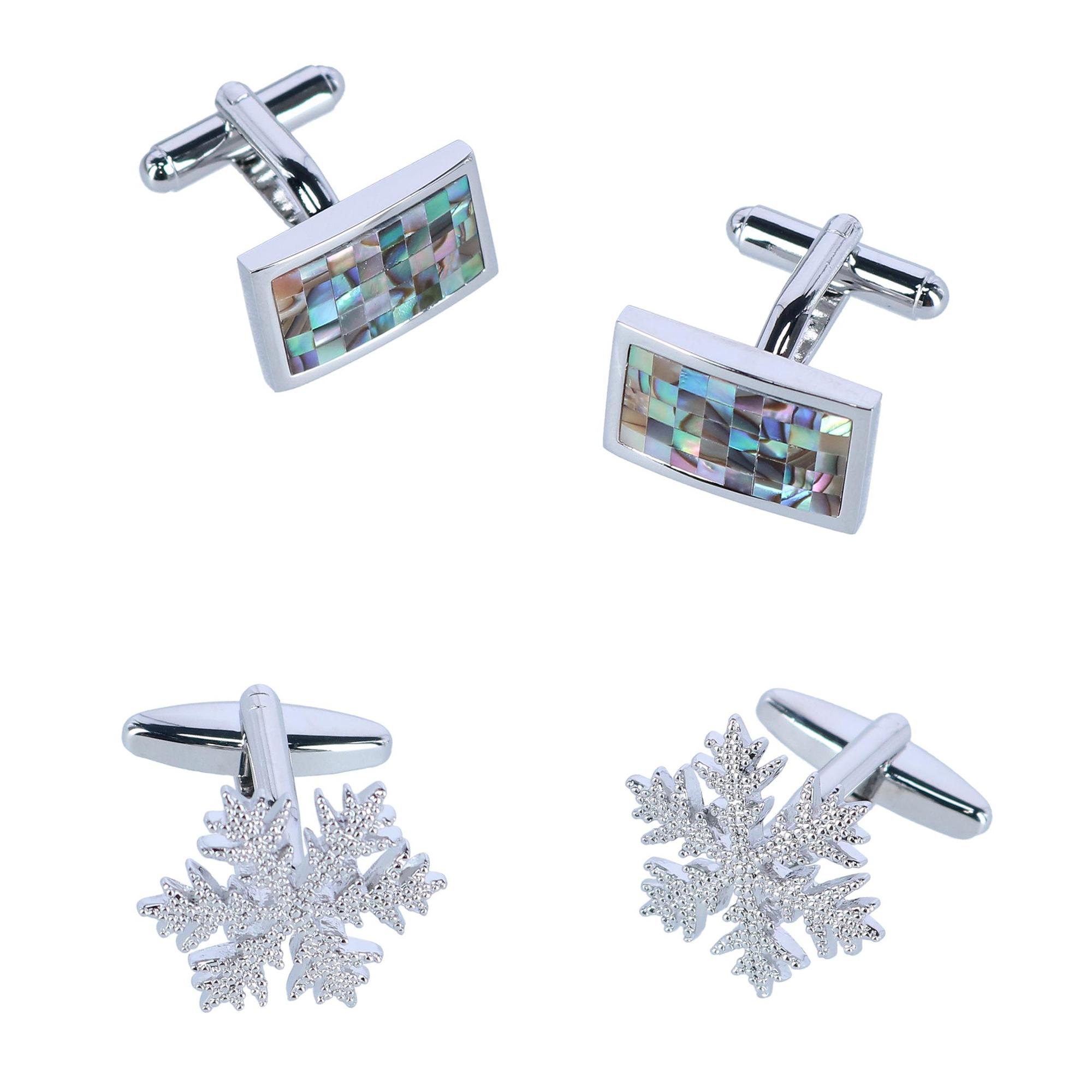 Trafalgar Cufflink Holiday Pack Snowflake and Mother of Pearl Set - Silver one size