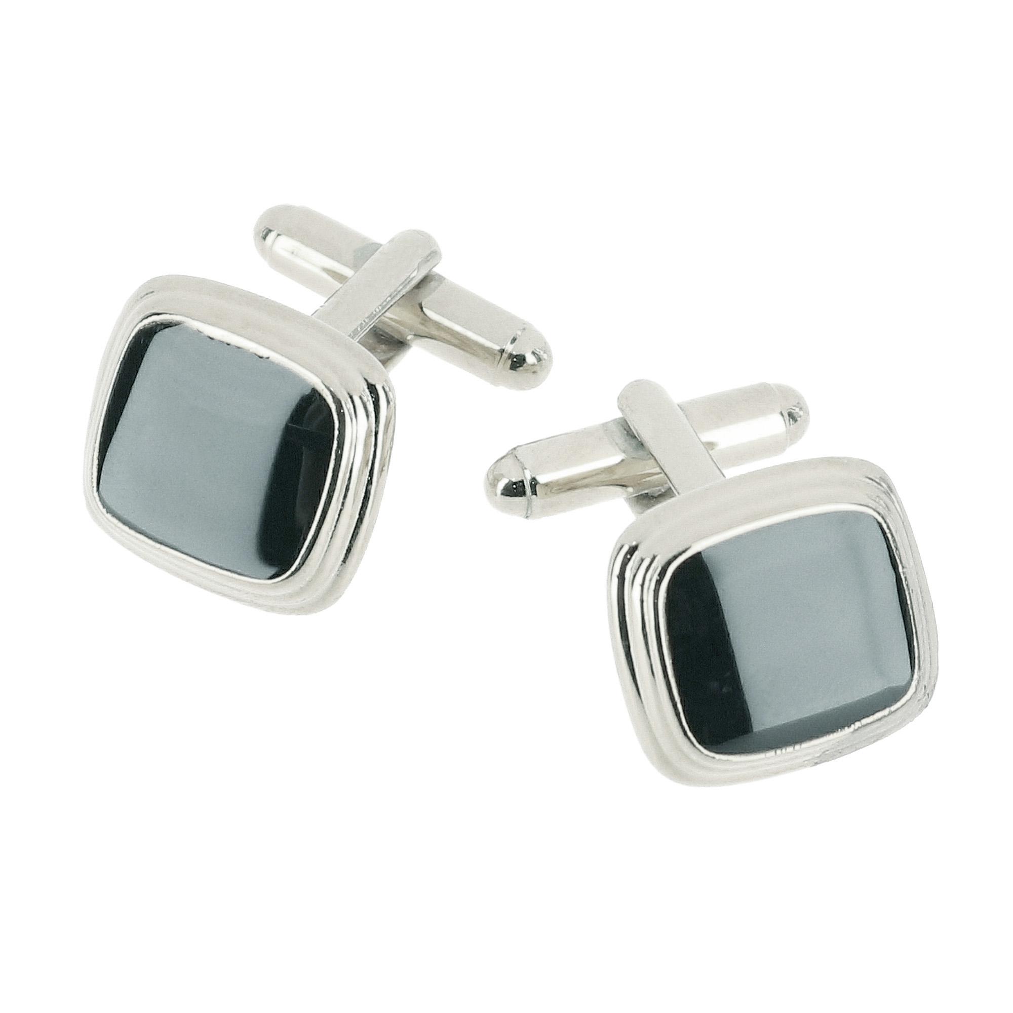 Trafalgar Black Lacquer Cushion Cufflinks - Rhodium one size