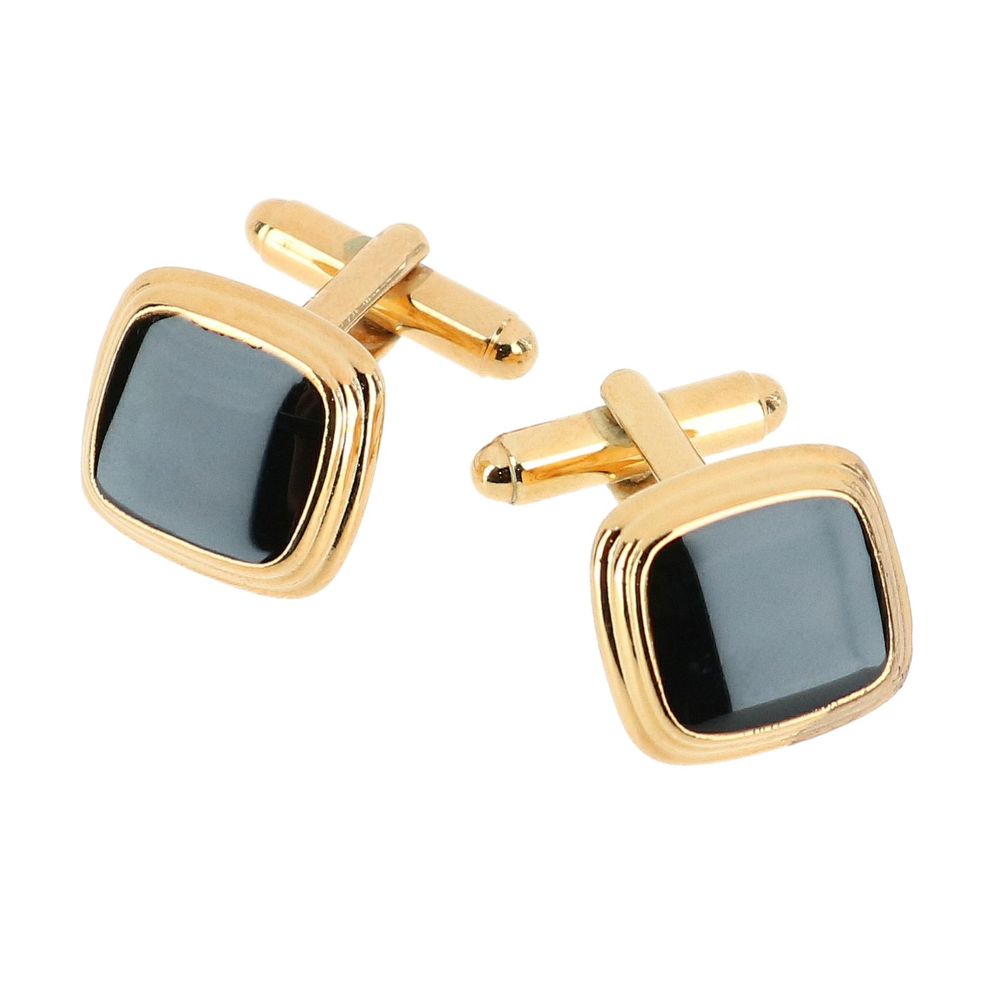 Trafalgar Black Lacquer Cushion Cufflinks - Gold one size