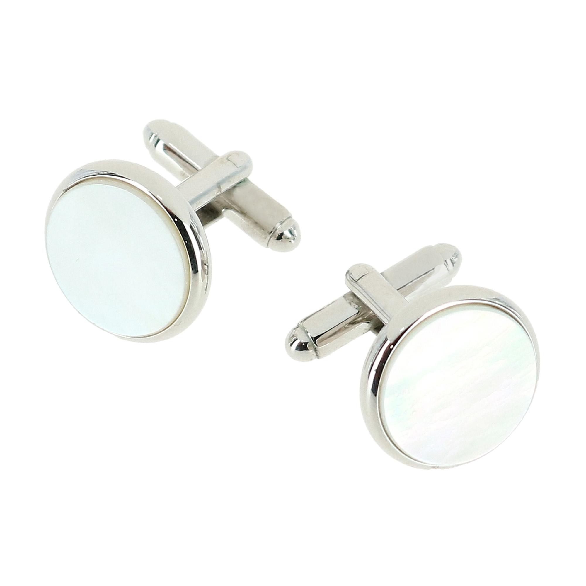 Trafalgar Sutton Round Mother of Pearl Rhodium Cufflinks - Rhodium with Mother of Pearl one size