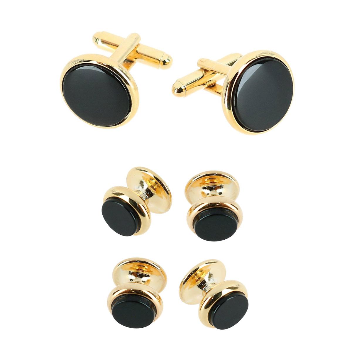 Trafalgar Sutton Genuine Onyx Formal Set (Cufflinks & Tuxedo Studs) - 24 Karat Gold and Genuine Onyx one size