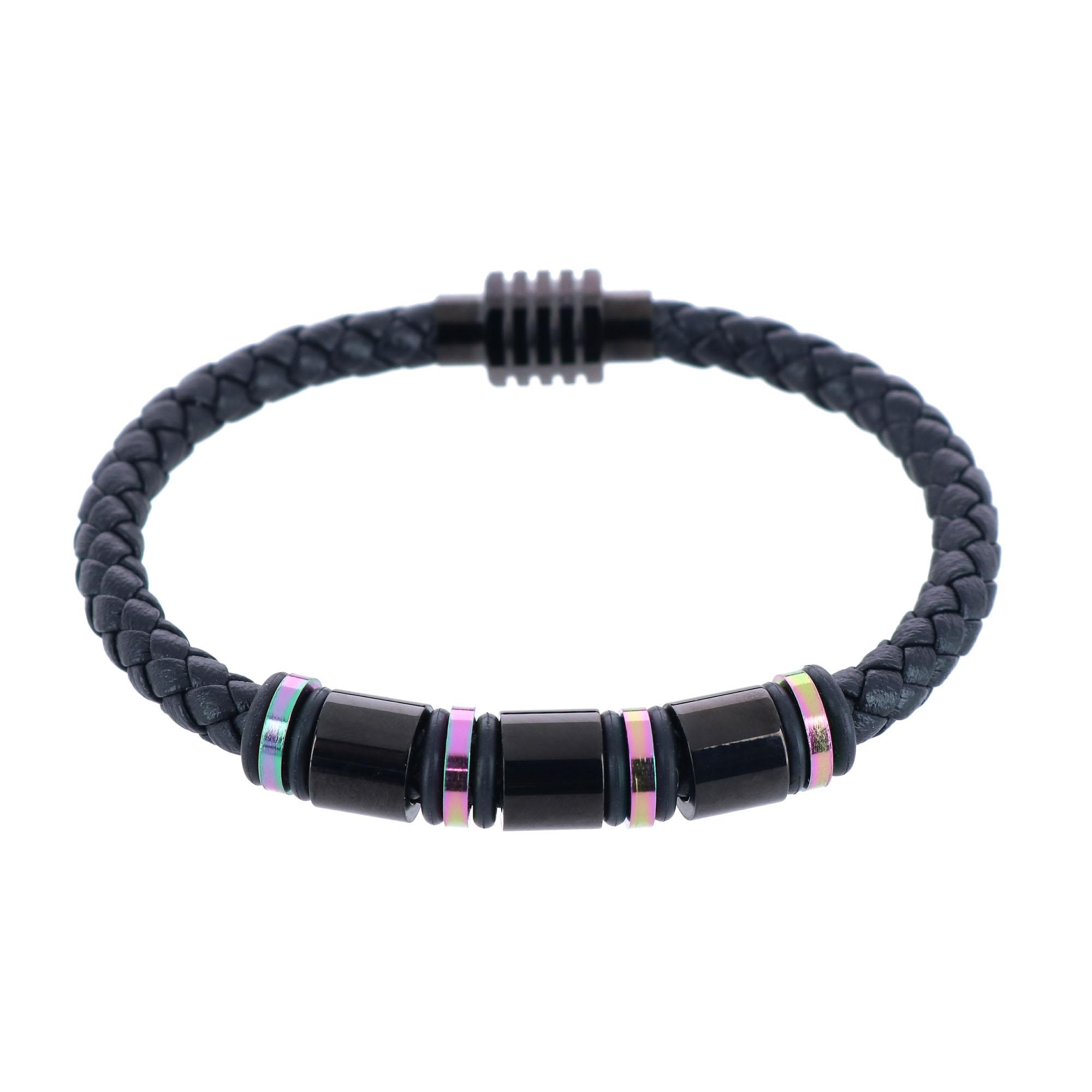 Trafalgar Subtle Color Magnetic Secure Clasp Leather Bracelet - Subtle Color with Black Leather one size