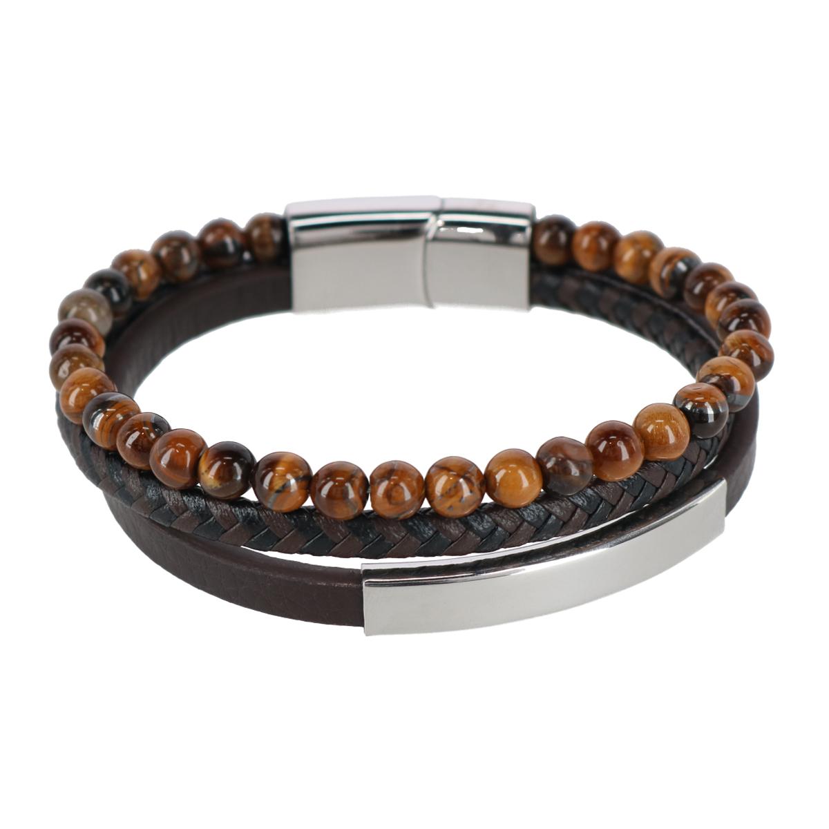 Trafalgar Loose Fit Beaded and Leather 3 Strand Bracelet - Brown one size 38$