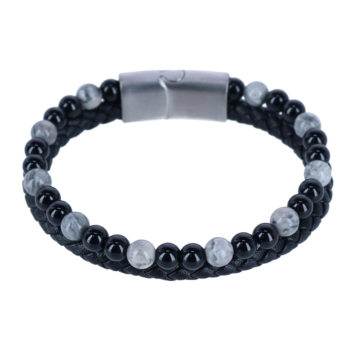 Trafalgar Thurgood Beaded and Braided Leather Secure Clasp Bracelet - Black one size