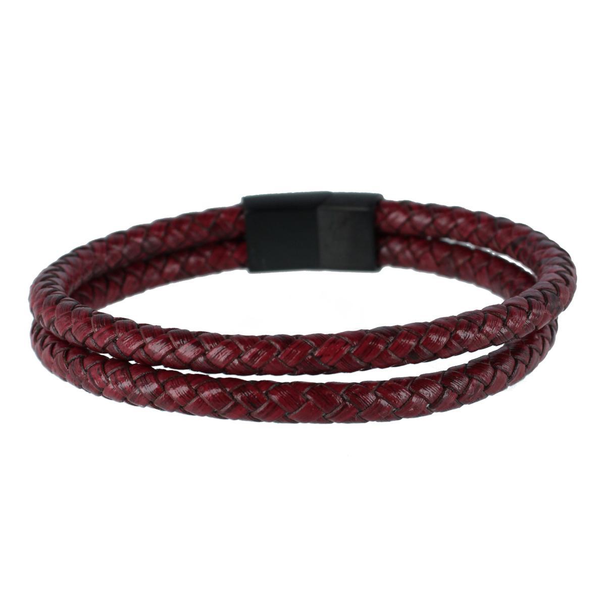 Trafalgar Caleb's Crimson Braided Leather Secure Clasp Bracelet - Crimson Red one size