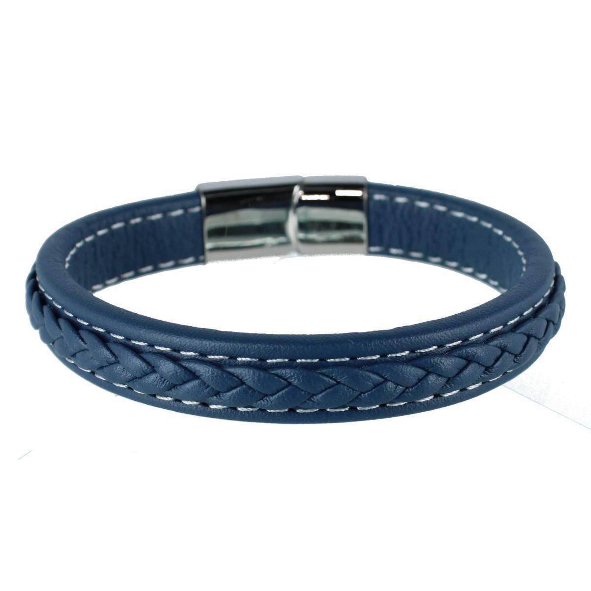 Trafalgar Amari's Azure Stitched Leather Secure Clasped Bracelet - Blue one size