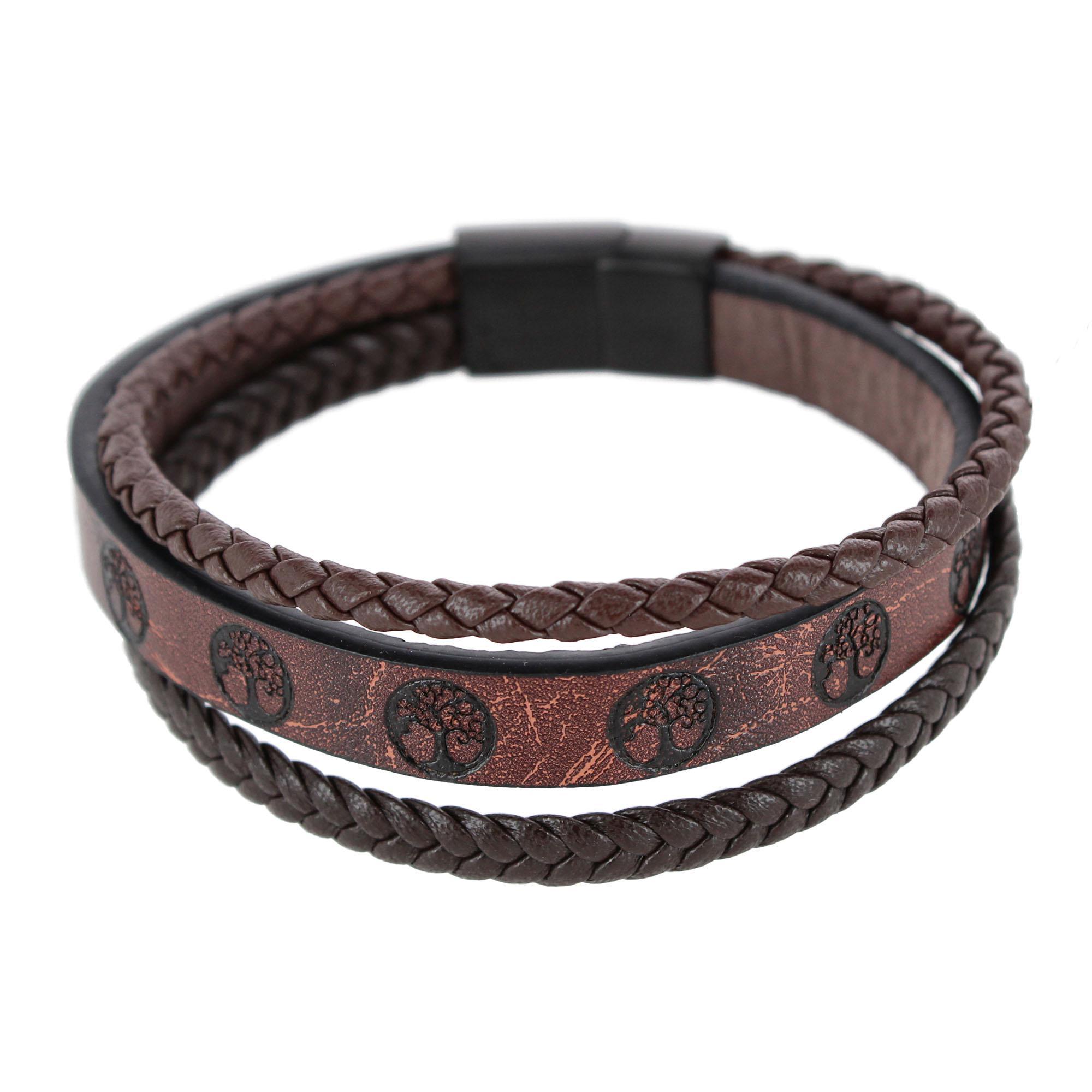 Trafalgar Heritage Oak Tree Leather Tri-Stranded Leather Bracelet - Brown one size