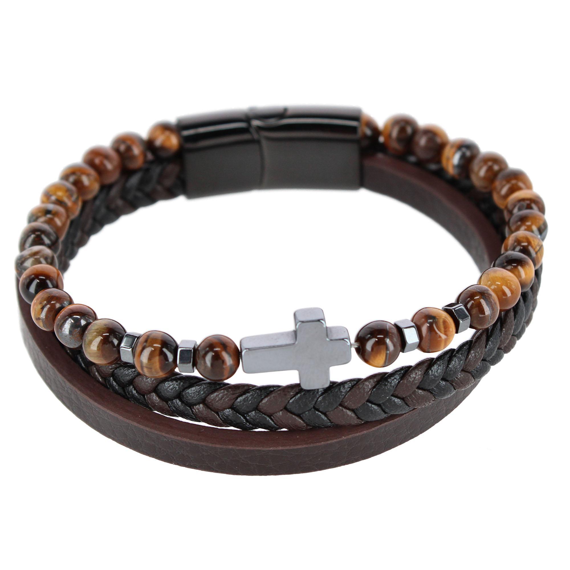 Trafalgar The Sovereign Cross Tri-Stranded Leather Bracelet - Brown one size 36$