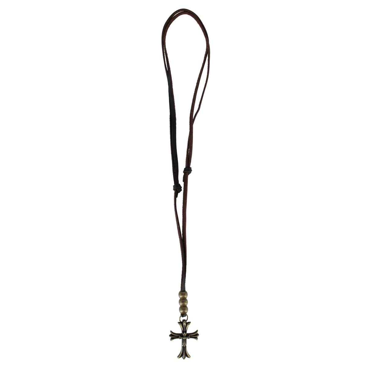 Trafalgar Manu Cross and Bead Leather Adjustable Necklace - Brown one size