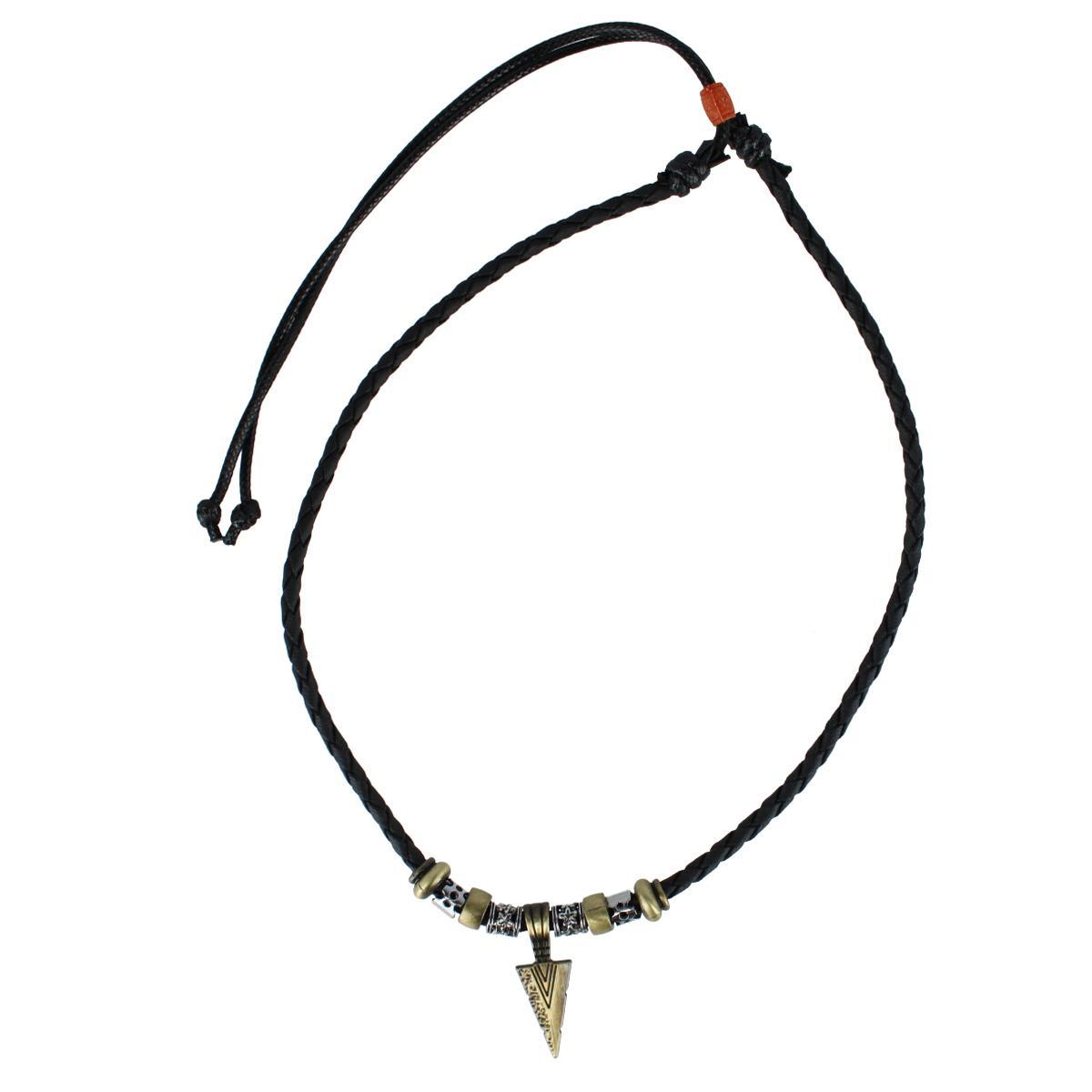 Trafalgar Cheyenne Tribal Triangle and Beaded Vegan Leather Adjustable Necklace - Black one size