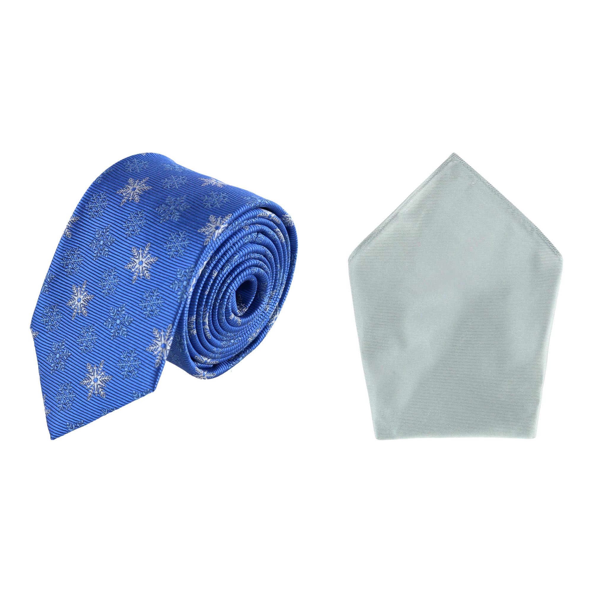 Trafalgar Let It Snow Necktie & Gatsby Pocket Square Bundle - Blue with Silver one size