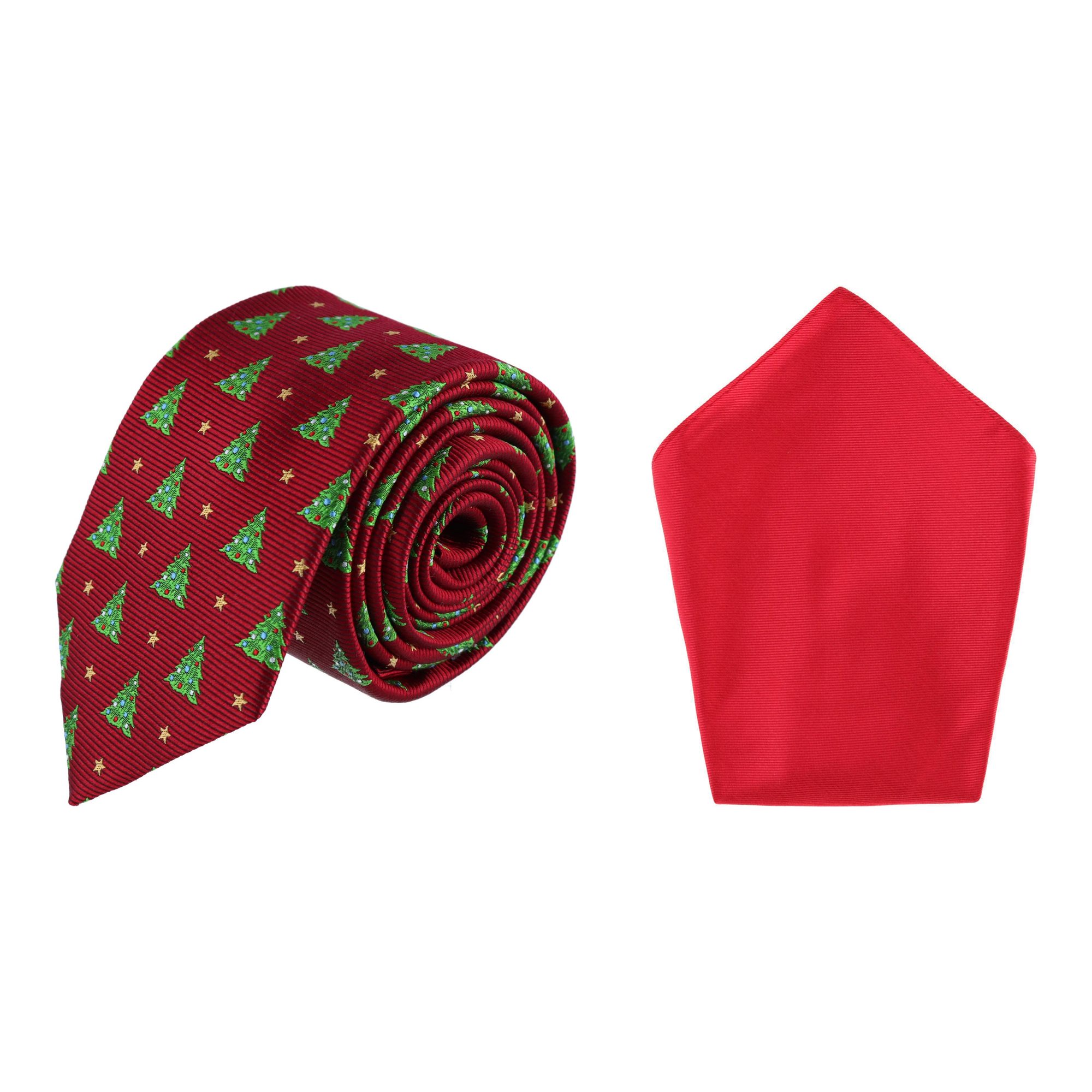 Trafalgar Christmas Tie and Pocket Square Bundle - Red one size