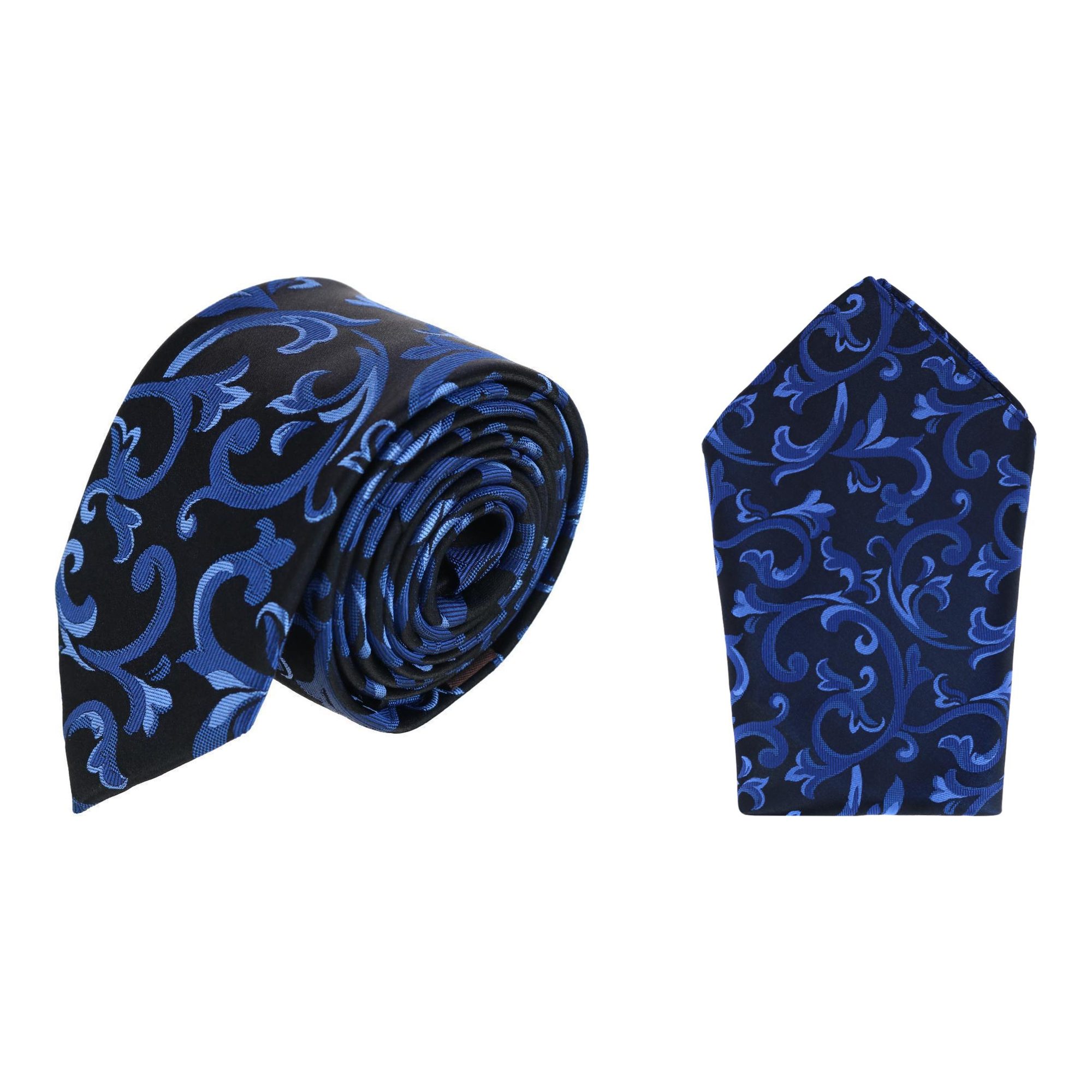Trafalgar Christian the Romantic Brocade Silk Necktie & Pocket Square Bundle - Blue one size