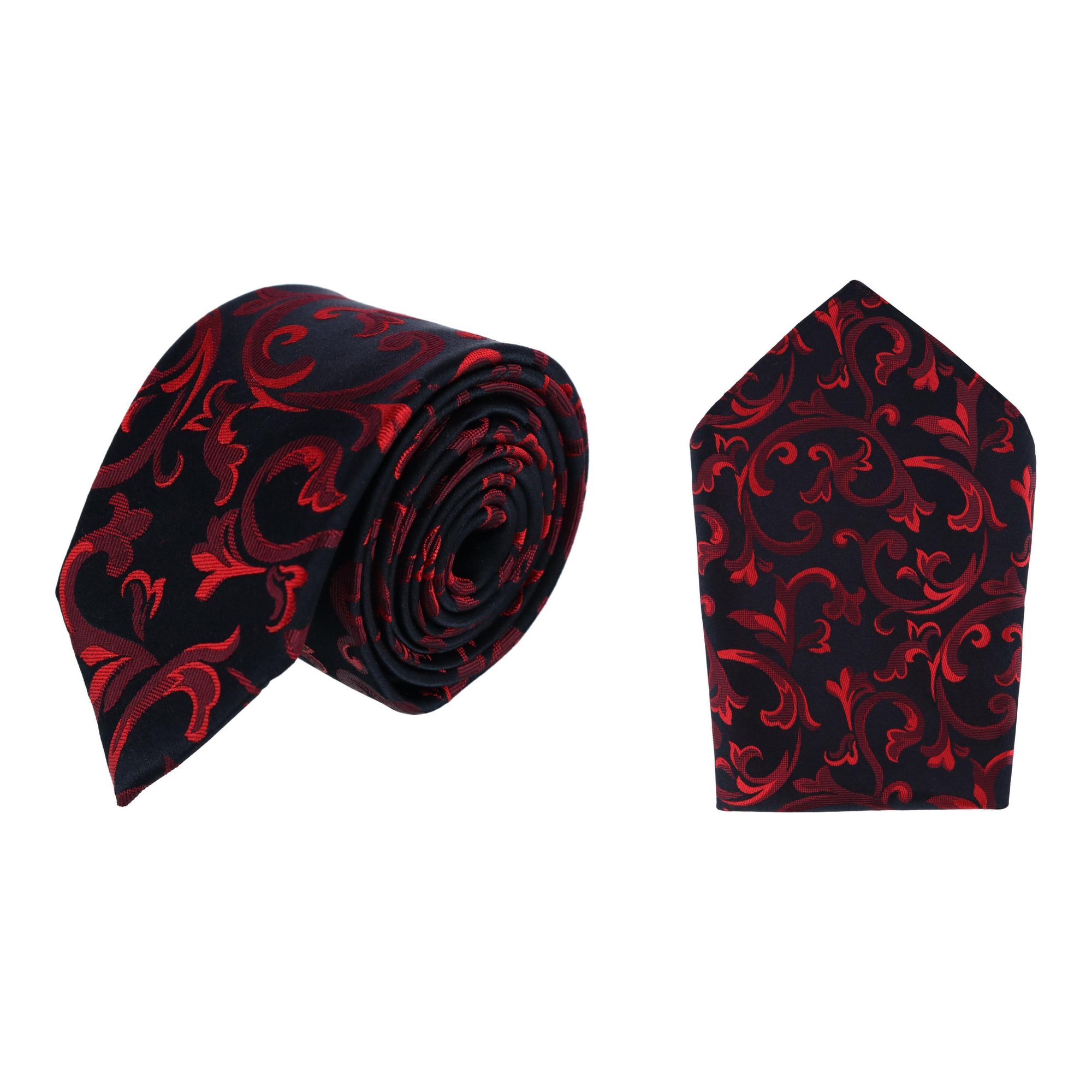 Trafalgar Christian the Romantic Brocade Silk Necktie & Pocket Square Bundle - Red one size