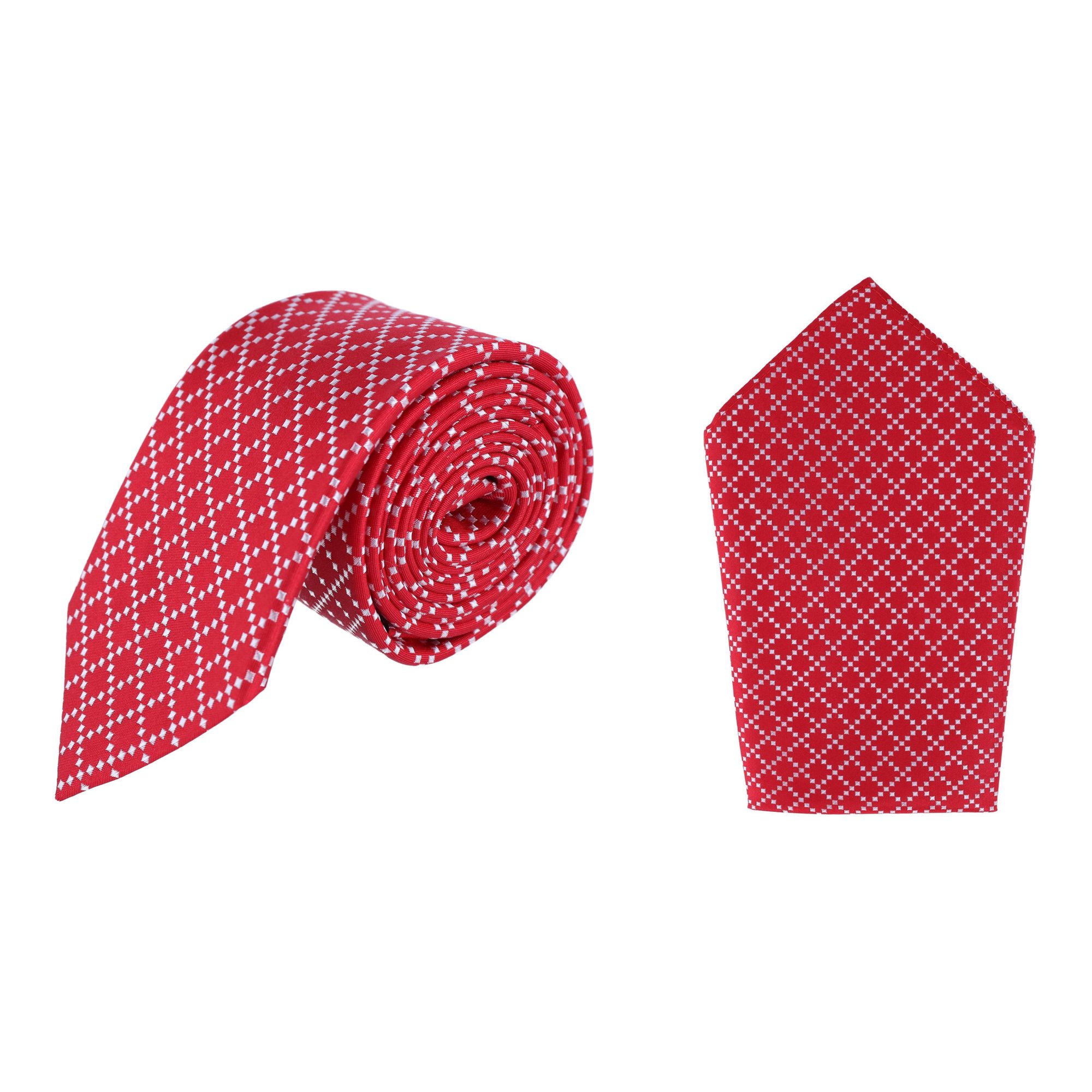 Trafalgar Rowan Geometric Pattern Silk Necktie and Pocket Square Bundle - Red one size