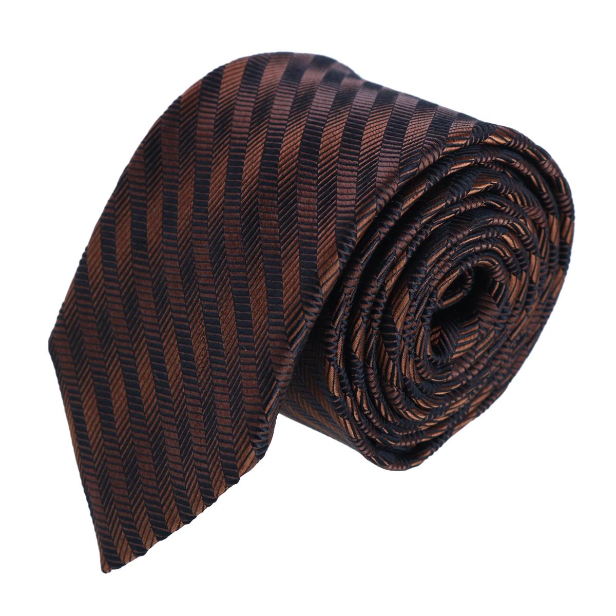 Trafalgar Nathanial Regal Patterned Diagonal Line Silk Business Necktie - Brown one size
