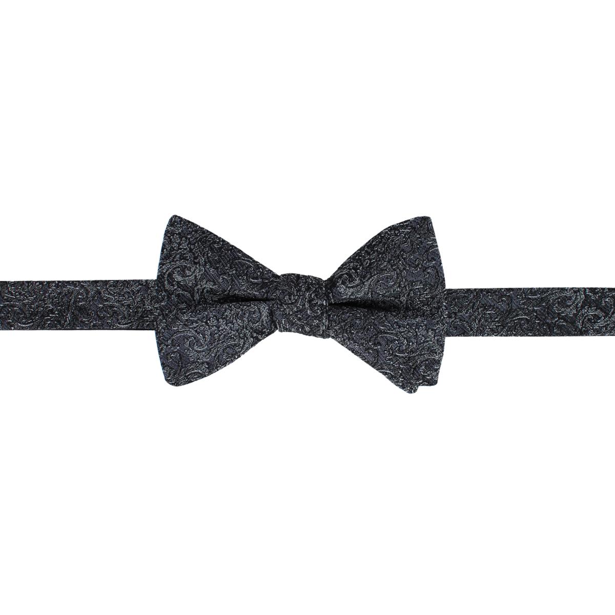 Trafalgar Esteban Scrolling Vines Tone on Tone Patterned Silk Bow Tie - Silver and Black one size