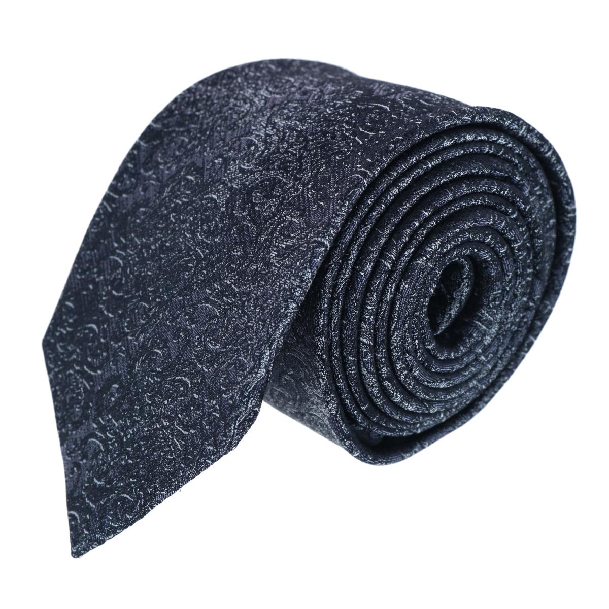Trafalgar Esteban Scrolling Vines Tone on Tone Patterned Silk Necktie - Silver and Black one size